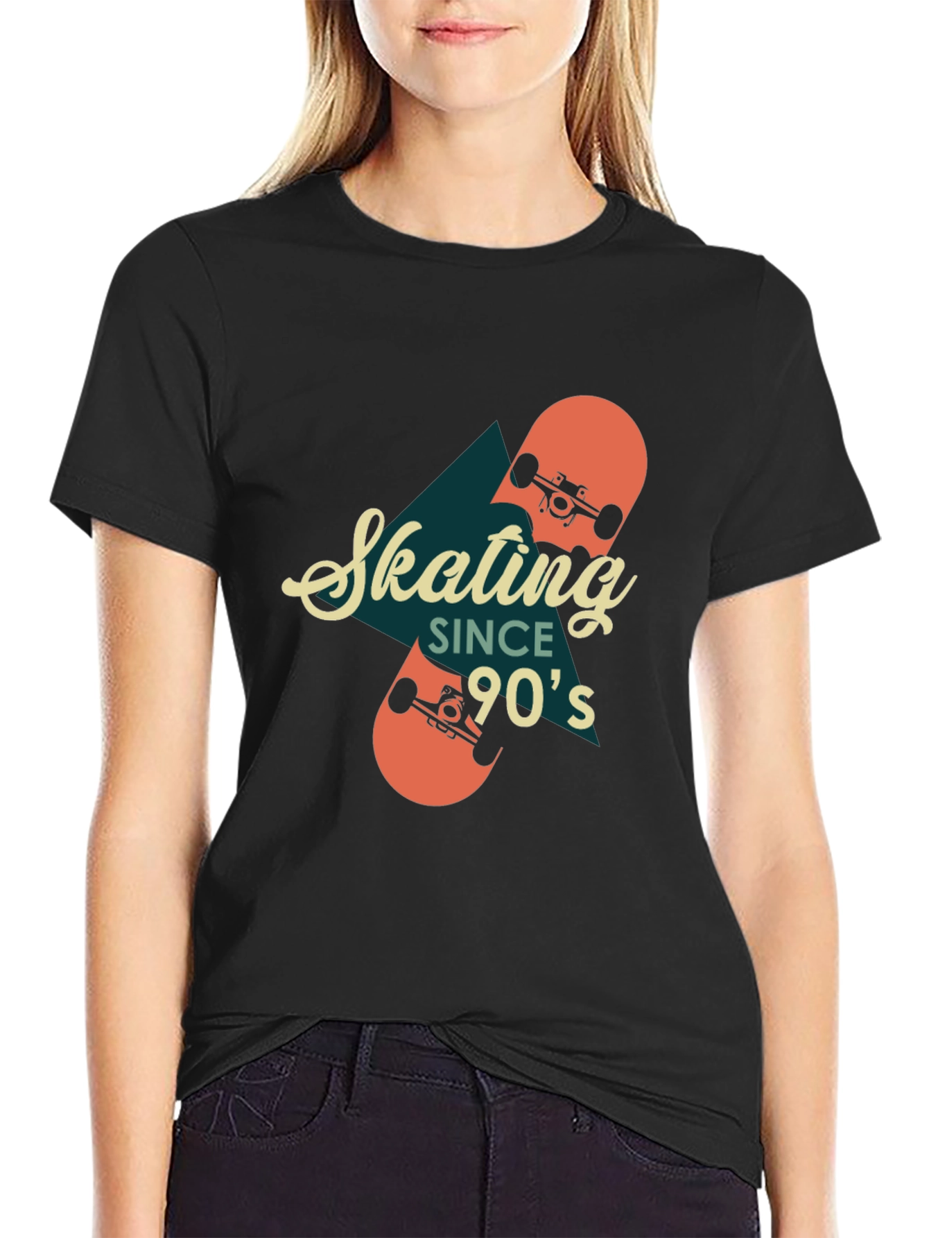 Black Skating Since 90's Retro Graphic T-Shirt view 2