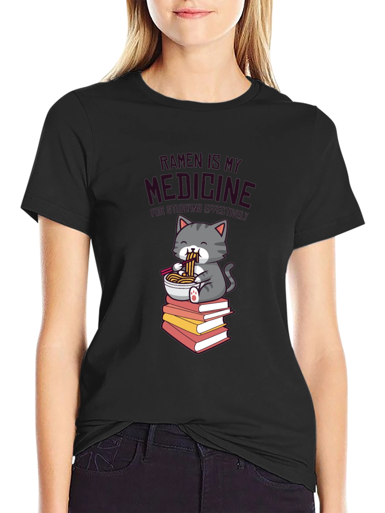 Black Ramen is My Medicine T-Shirt - Cute Cat Design view 2