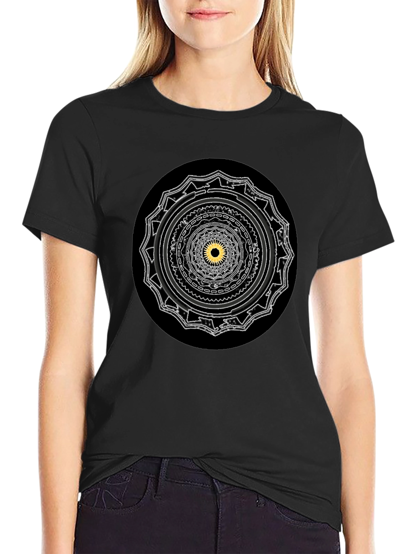 Black Mystic Mandala Black T-Shirt view 2