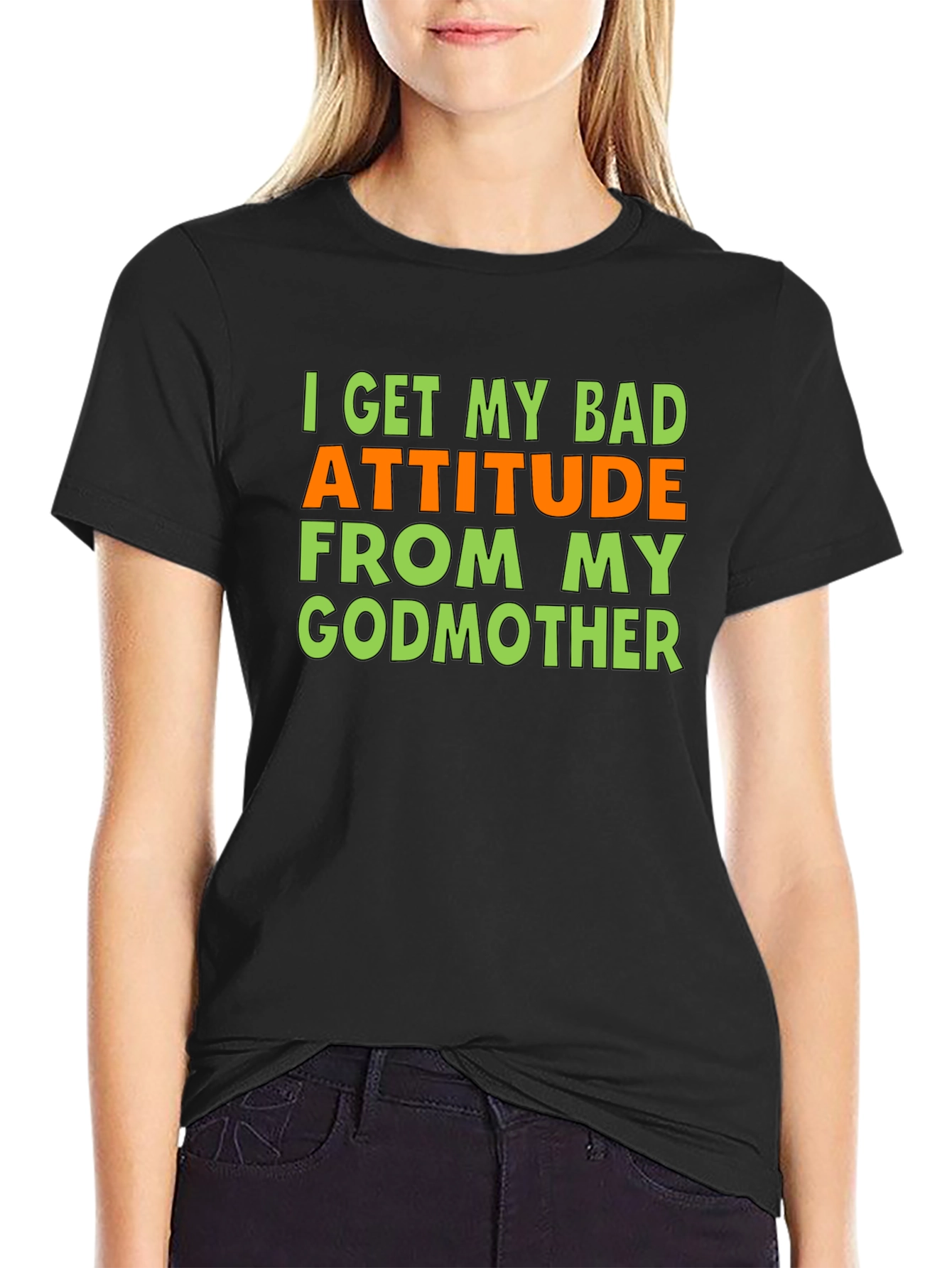 Black Bad Attitude Godmother Graphic T-Shirt - Funny Novelty Tee view 2