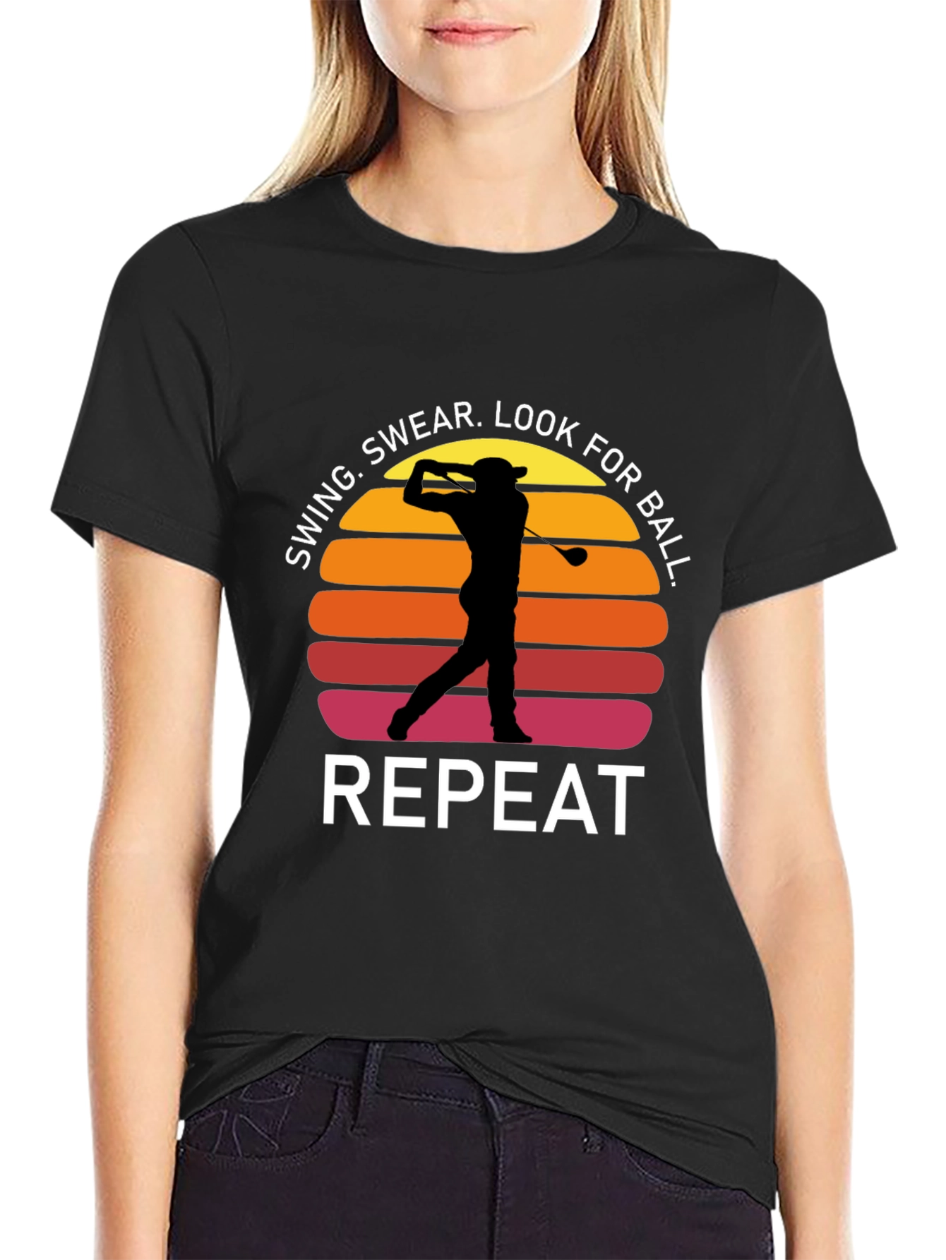 Black Golf Swing Repeat T-Shirt - Funny Golfer Tee view 2
