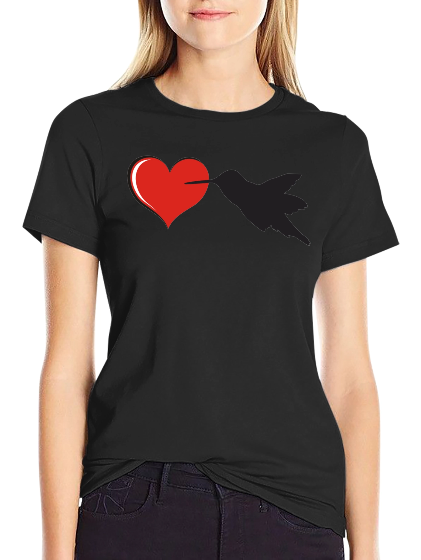 Black Heart Pierced By Hummingbird Graphic Tee view 2