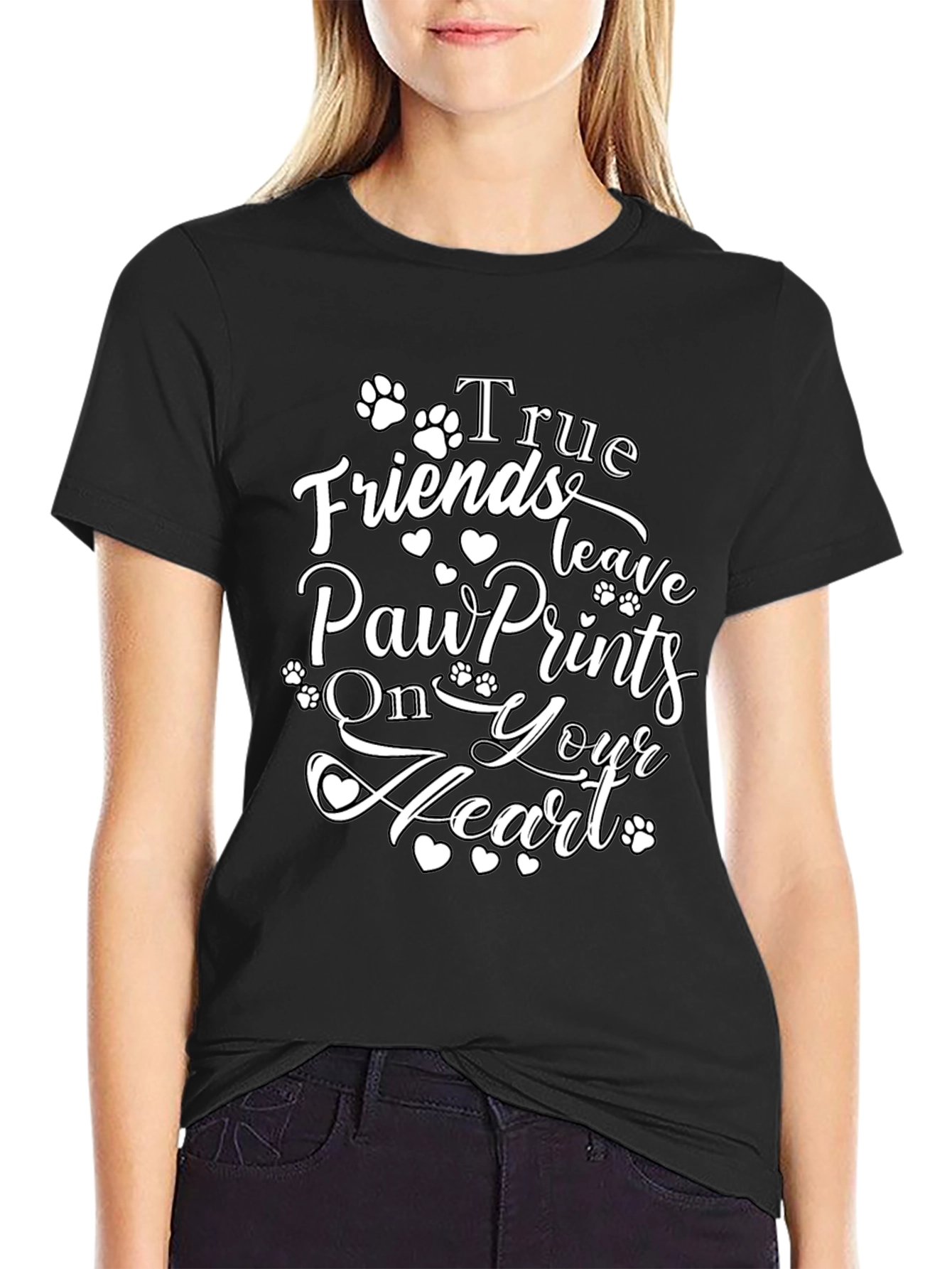 Black True Friends Dog Paw Print T-Shirt - Heartfelt Graphic Tee view 2