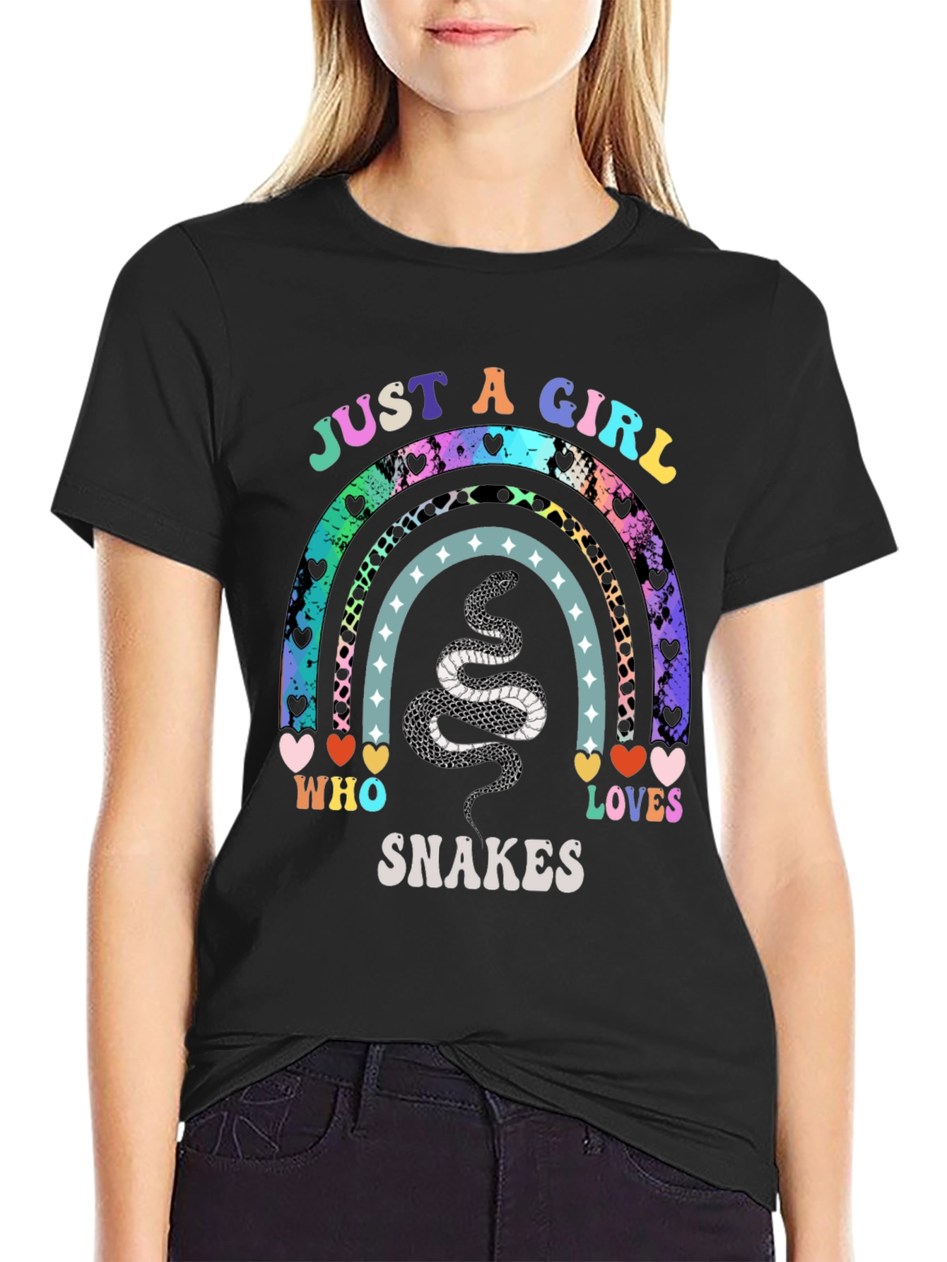 Black Just A Girl Who Loves Snakes T-Shirt view 2