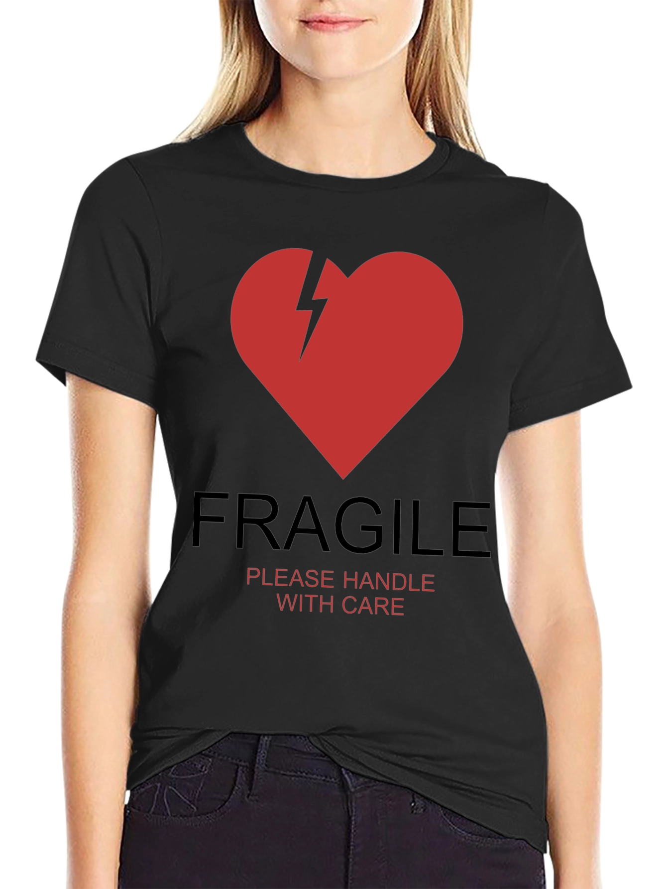Black Fragile Heart Graphic T-Shirt - Handle With Care view 2