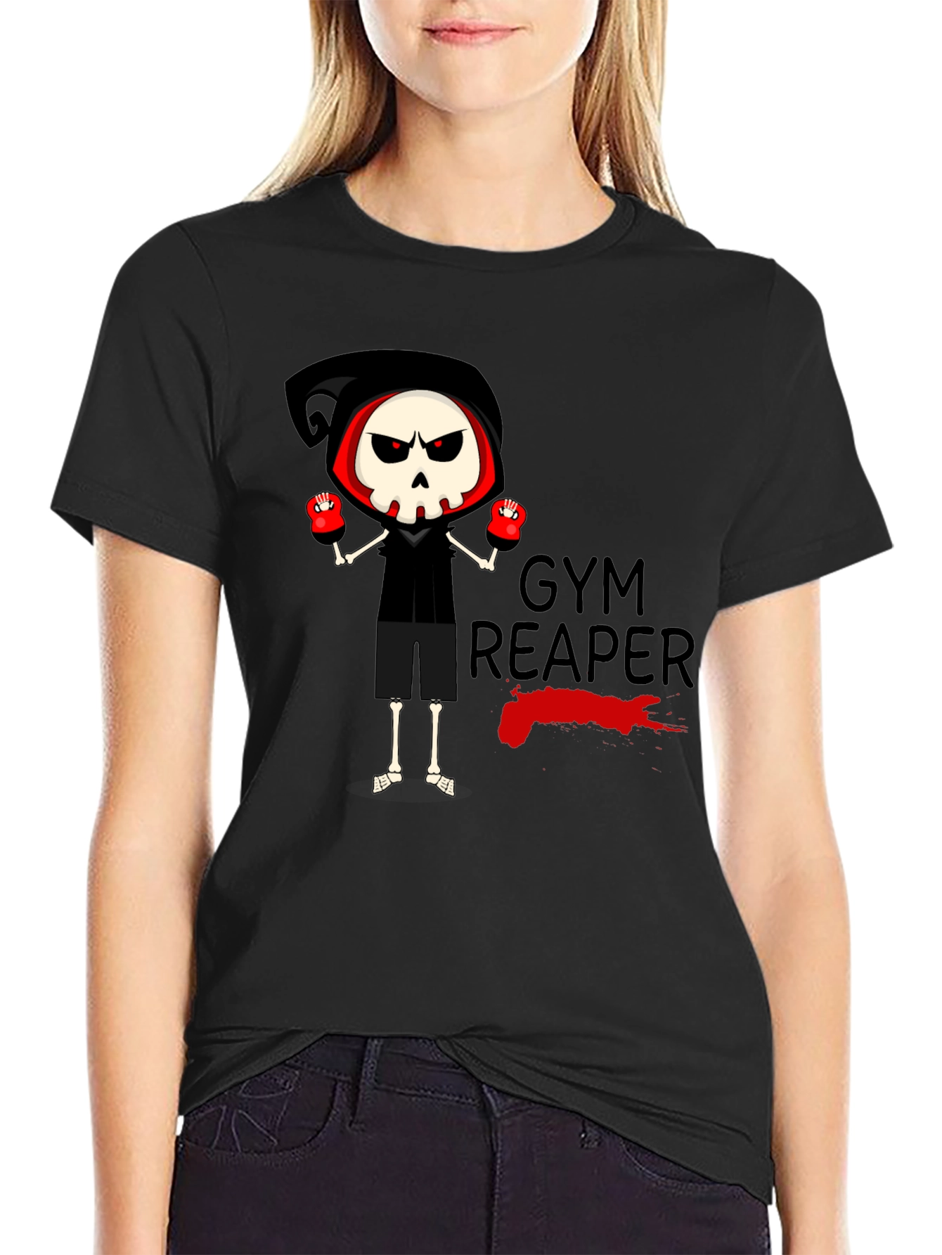 Black Gym Reaper Graphic Tee - Skeleton Boxer Design view 2