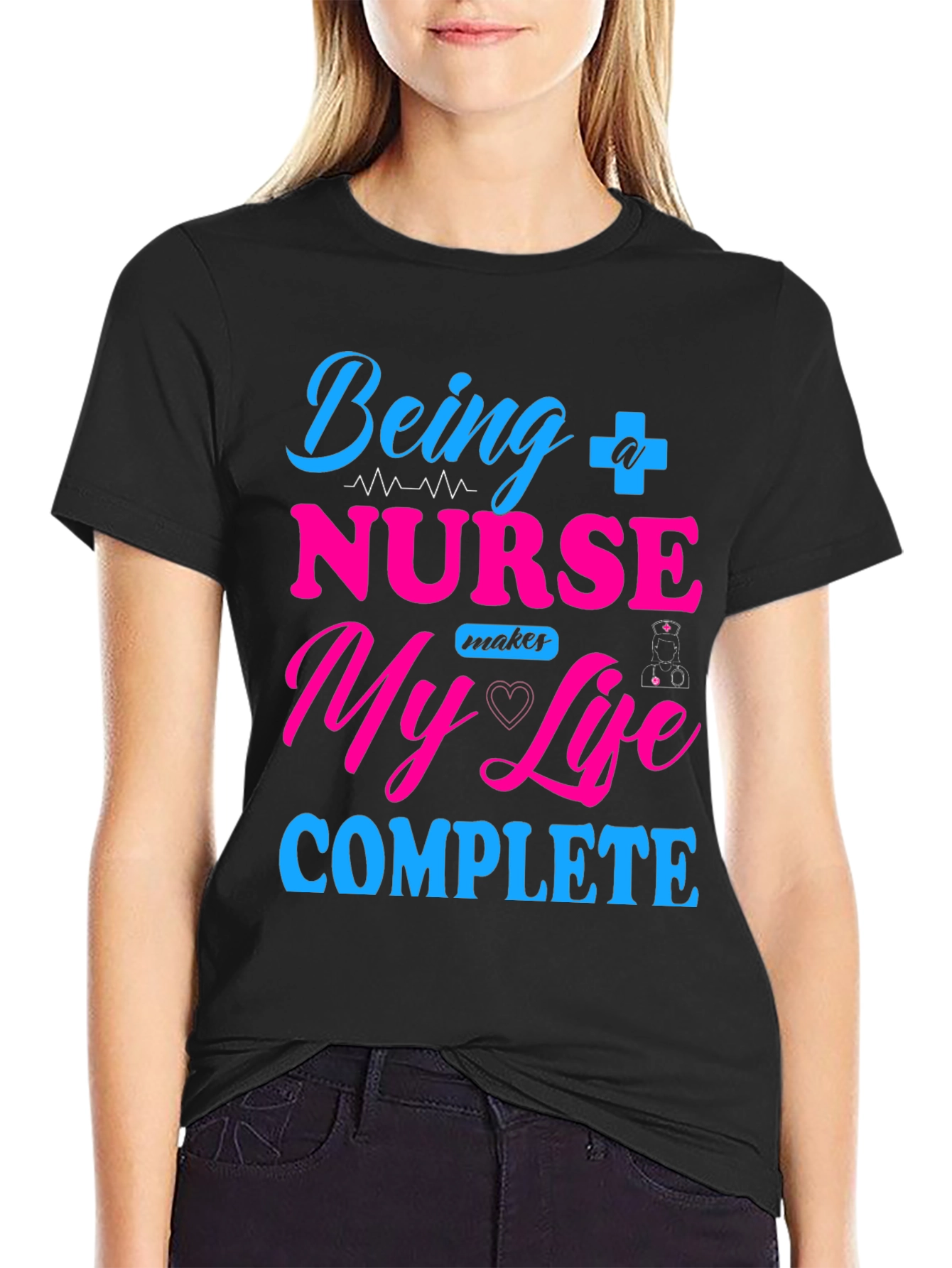 Black Nurse Life T-Shirt - Makes My Life Complete  view 2