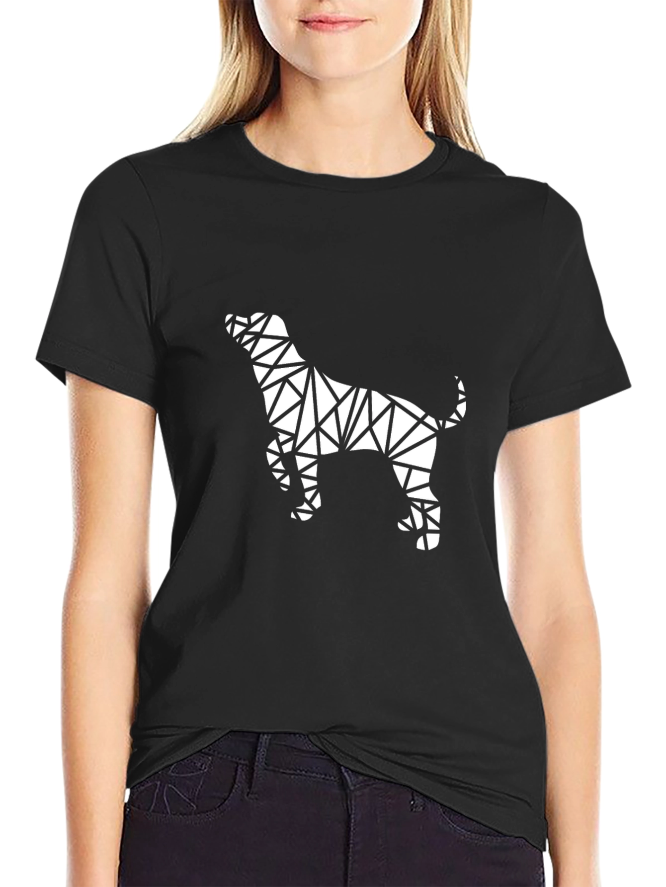Black Geometric Dog Graphic Tee - Modern Black T-Shirt view 2