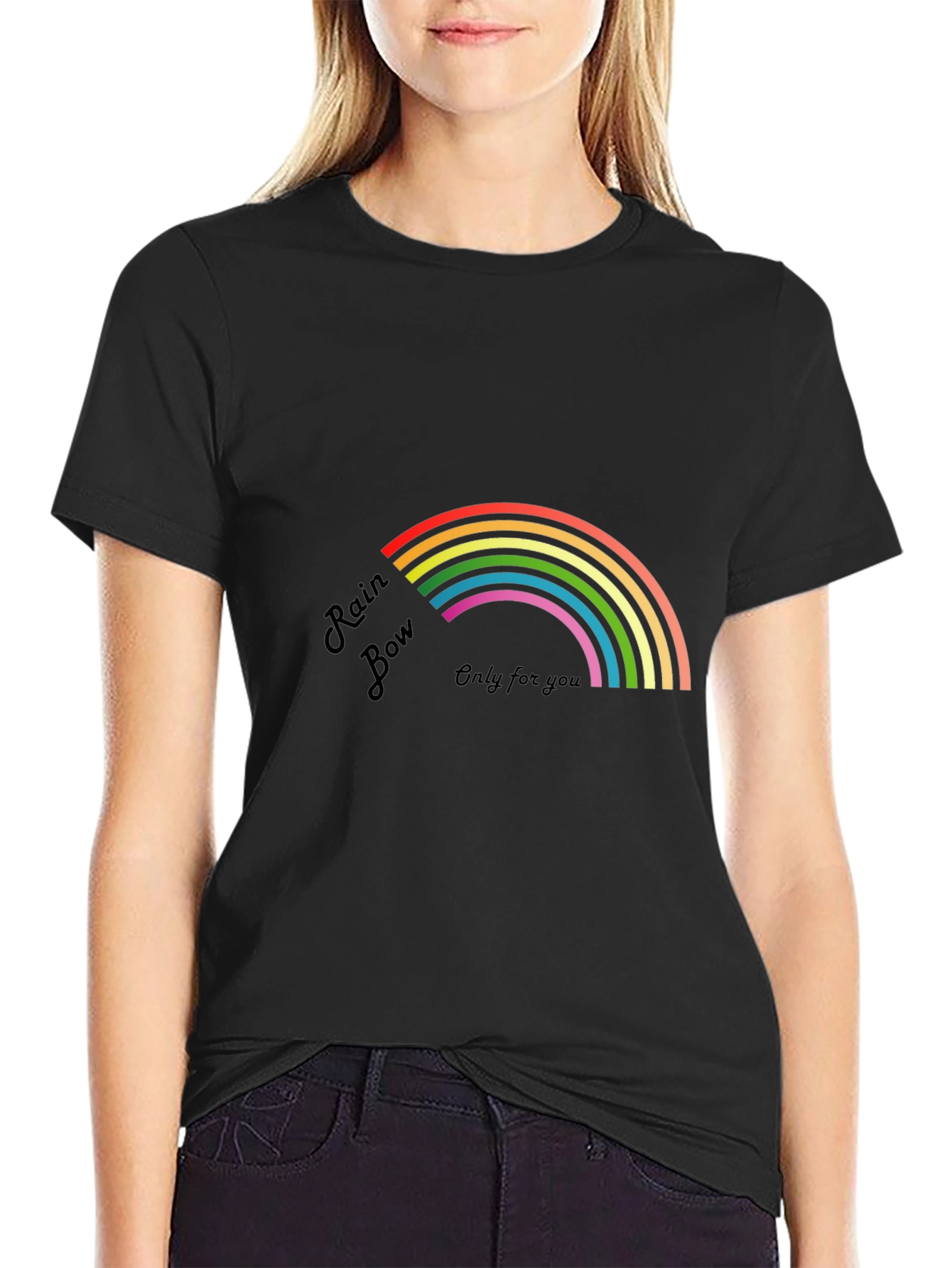 Black Rainbow Graphic Tee - "Only For You" Design view 2