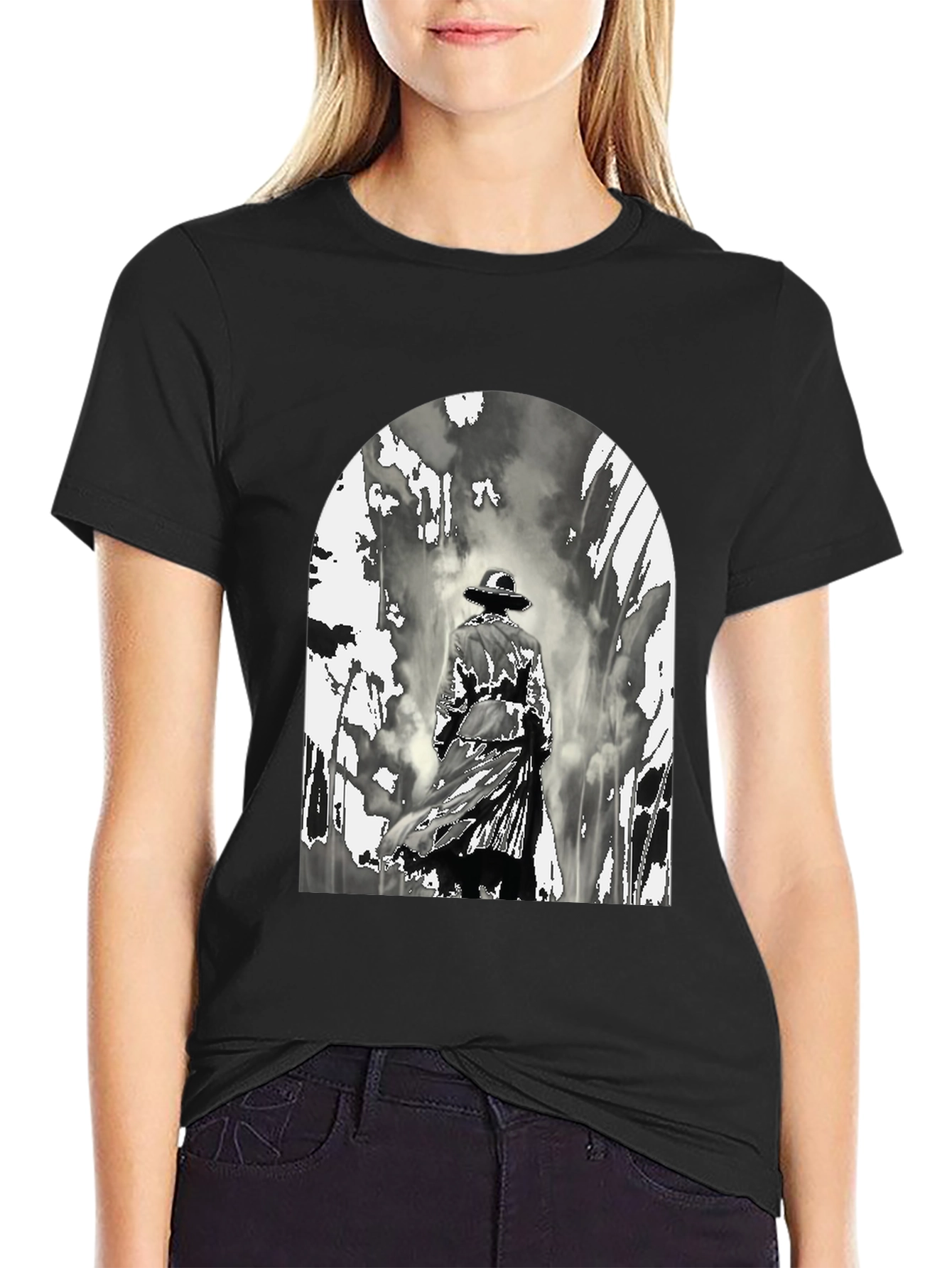 Black Noir Detective Graphic T-Shirt view 2