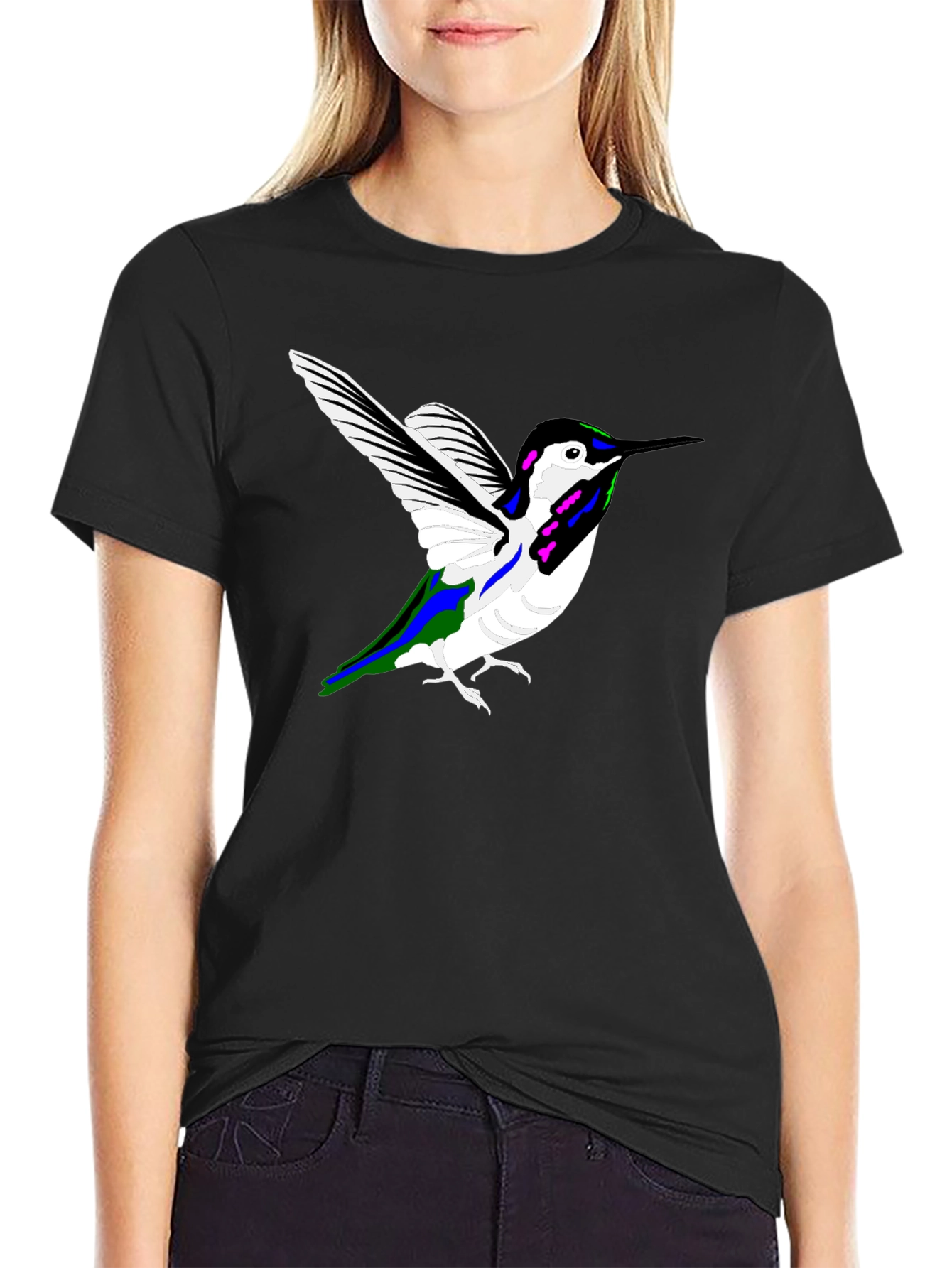 Black Hummingbird Graphic Tee - Black Cotton Casual Shirt view 2