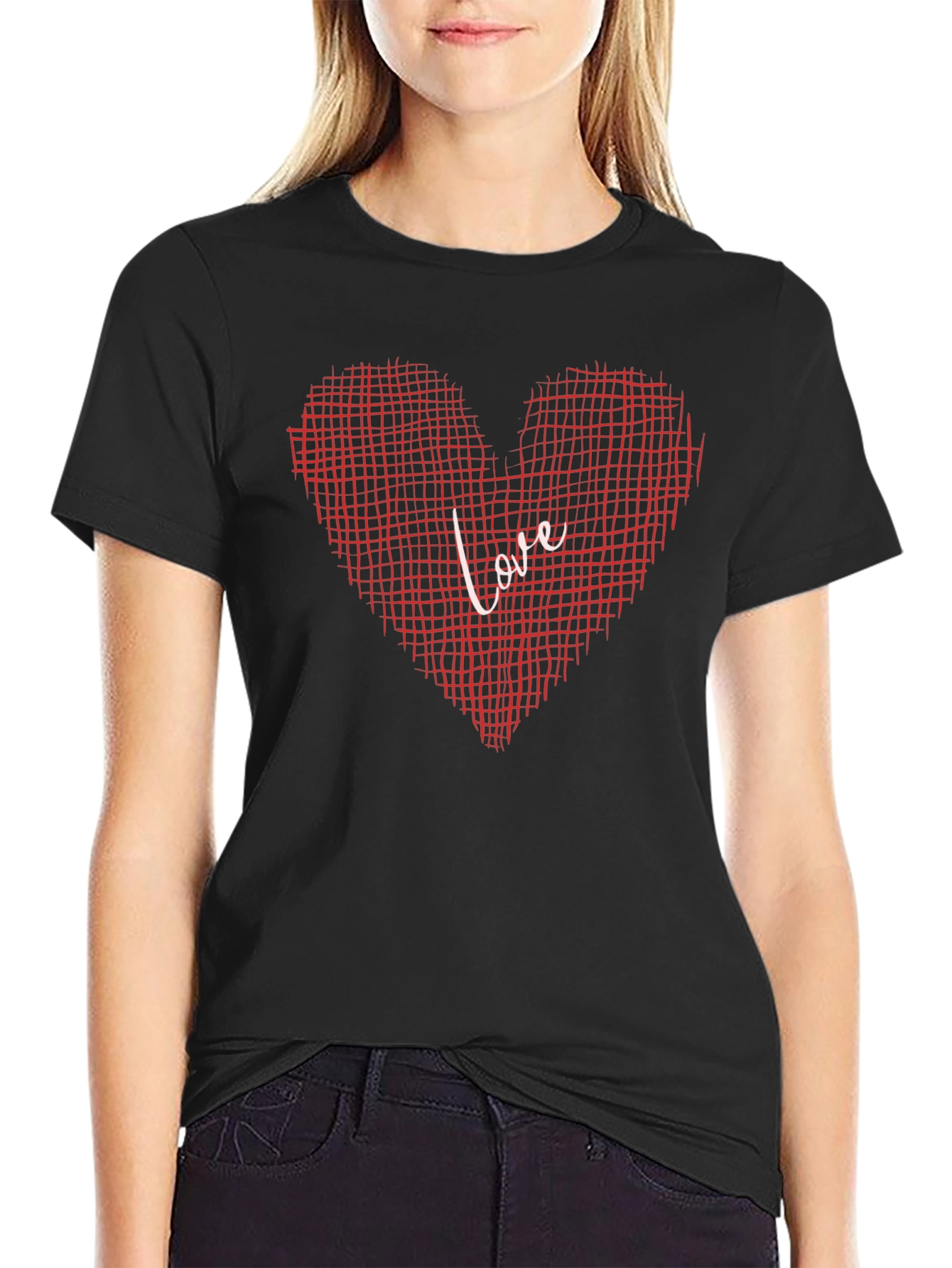 Black Love Grid Heart Graphic Tee - Black view 2