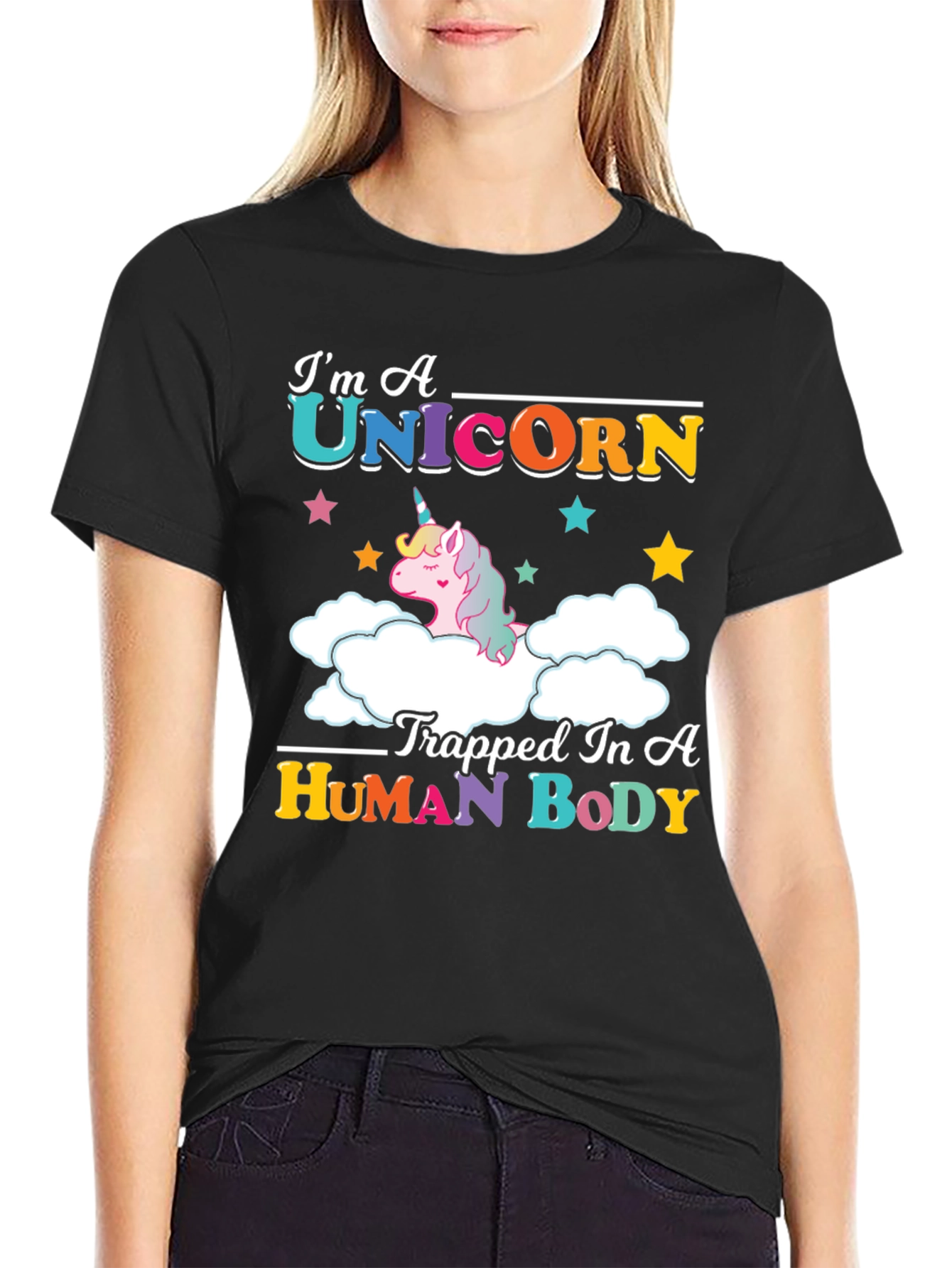 Black I'm A Unicorn Trapped In A Human Body T-Shirt view 2
