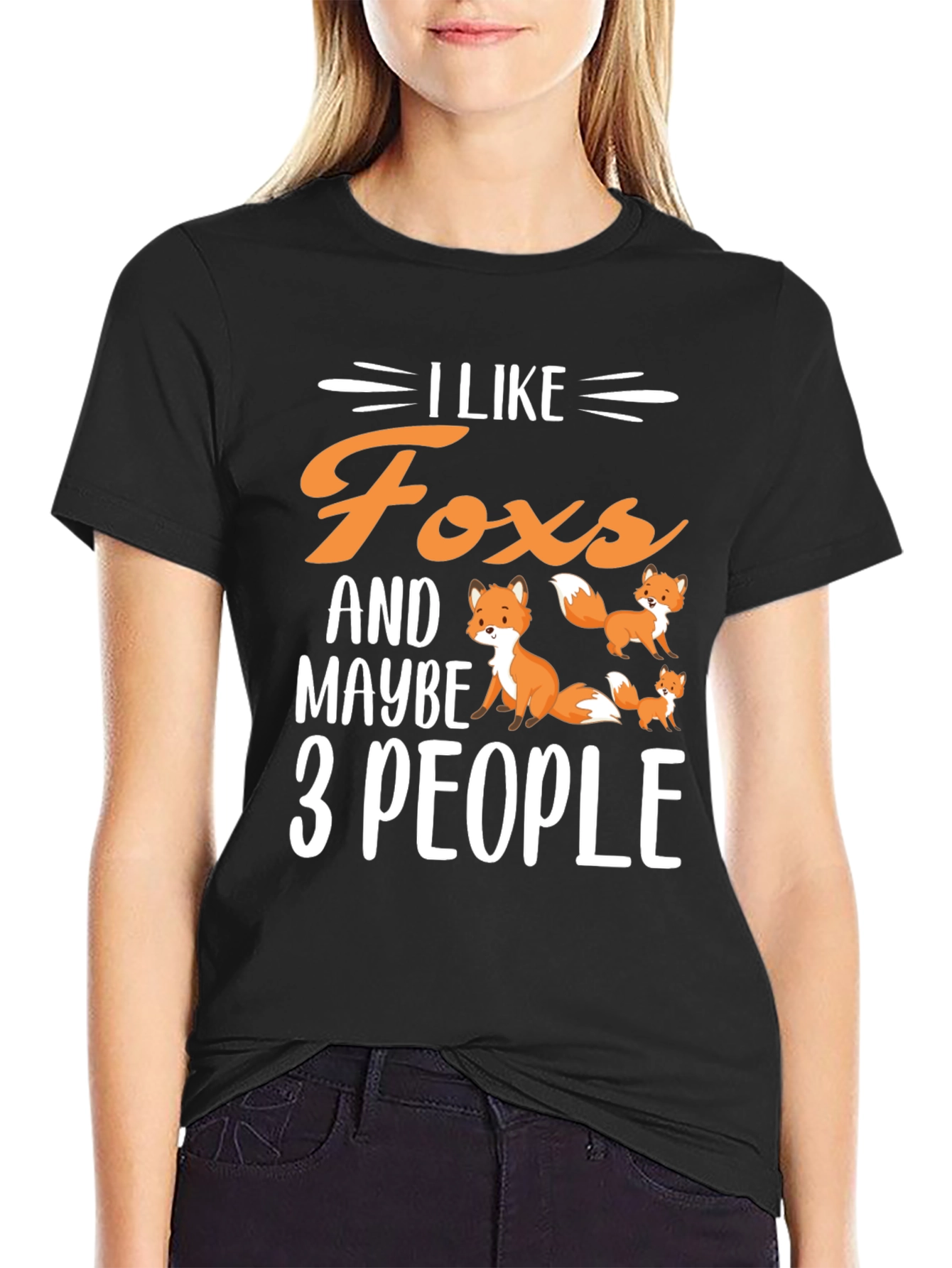Black I Like Foxes & Maybe 3 People T-Shirt view 2