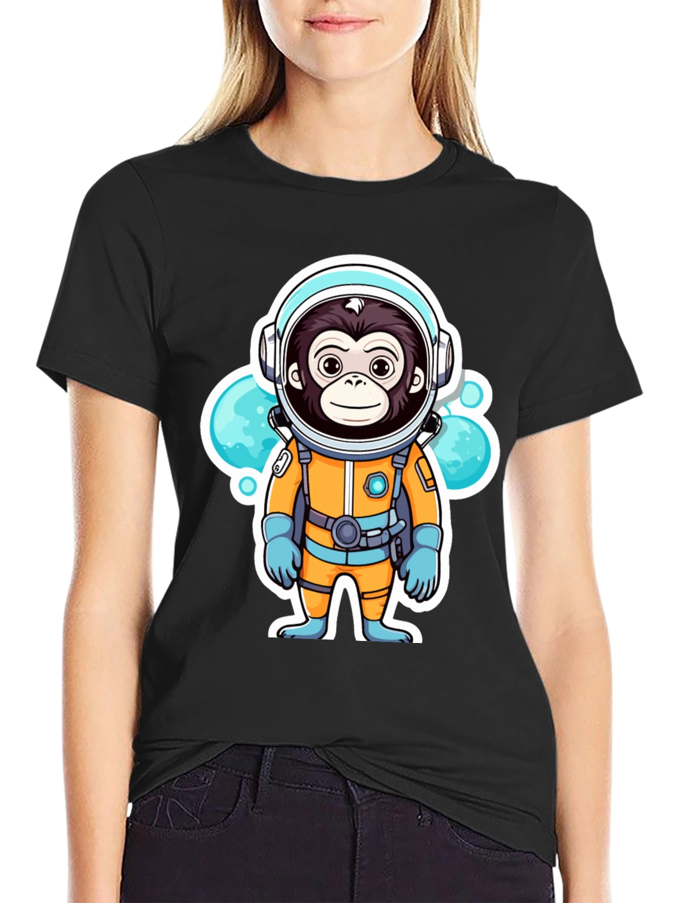 Black Monkey Astronaut T-Shirt - Space Adventure Graphic Tee view 2