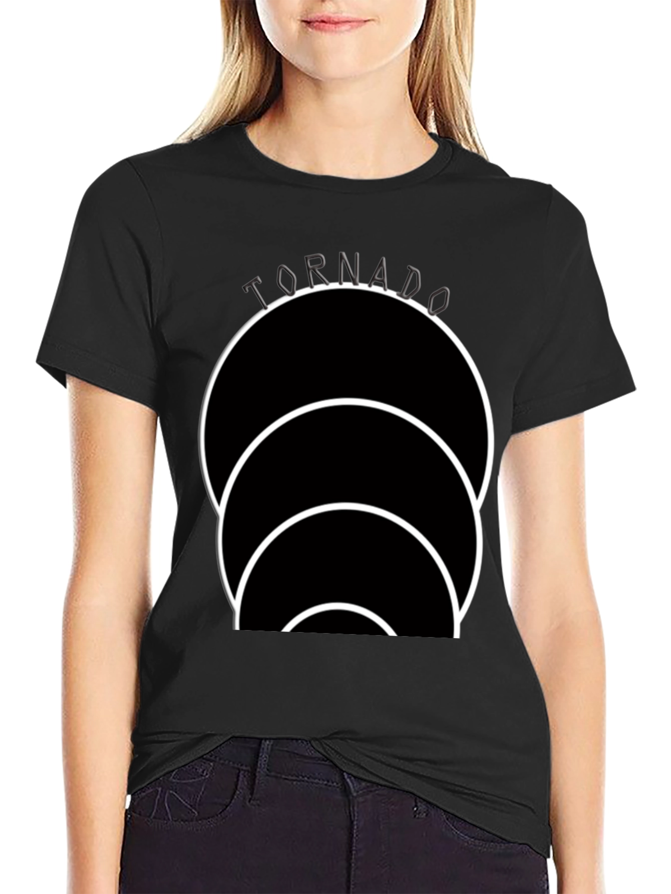 Black Tornado Circle Graphic Black T-Shirt view 2