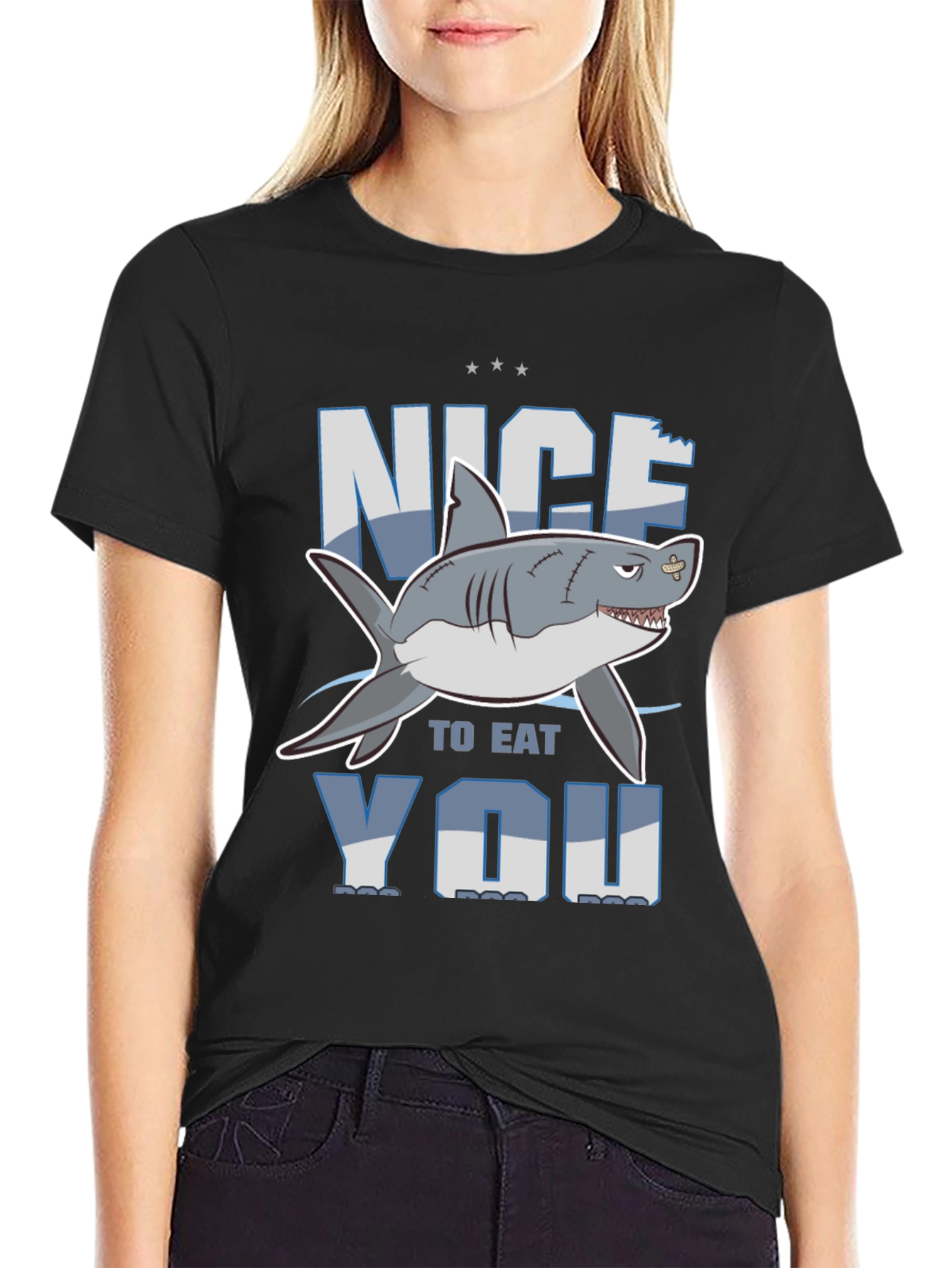 Black Nice to Eat You Shark Graphic T-Shirt view 2