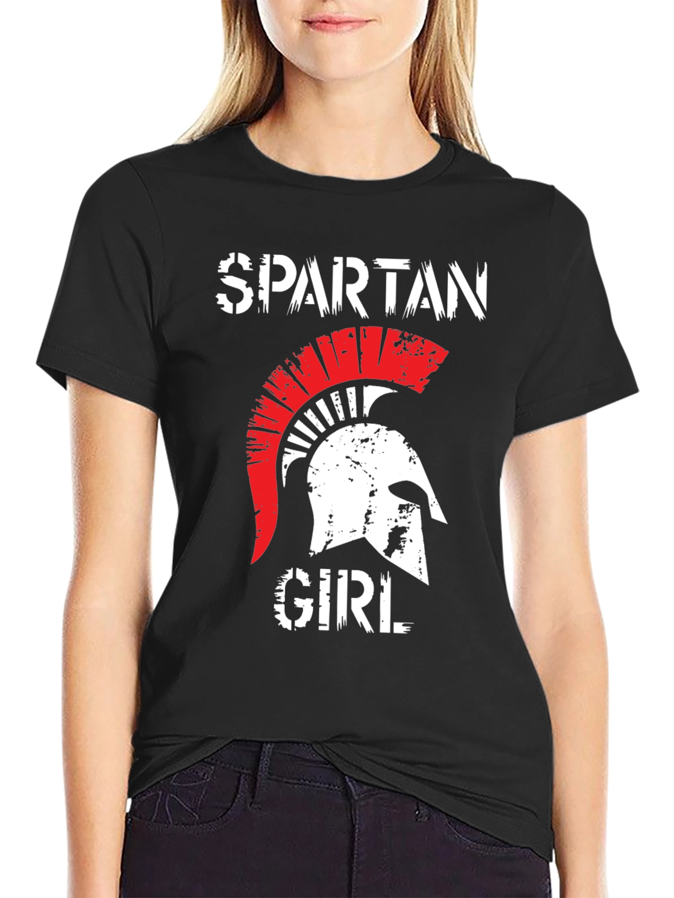 Black Spartan Girl Graphic T-Shirt view 2