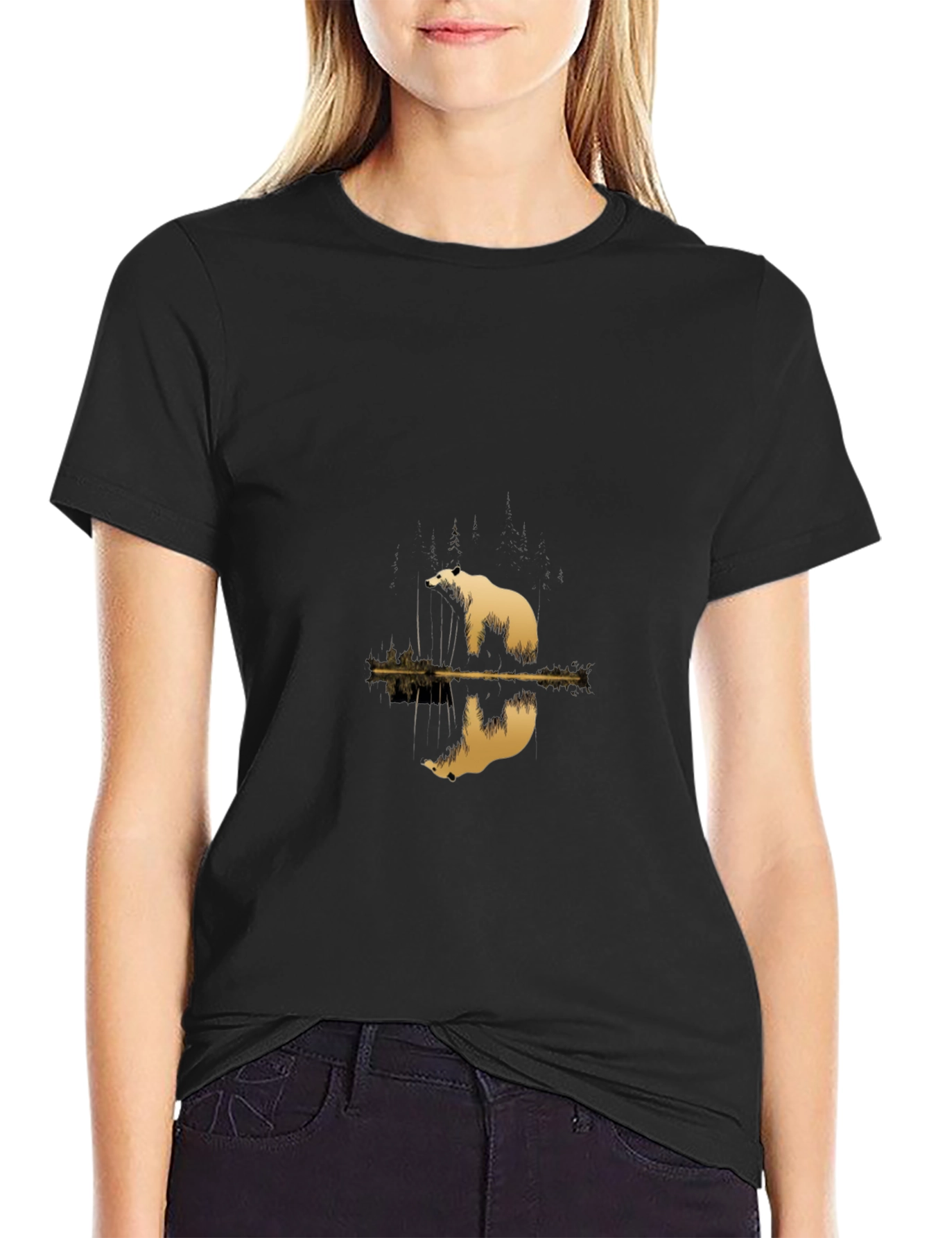 Black Men's Black Tee with Polar Bear Reflection Graphic view 2