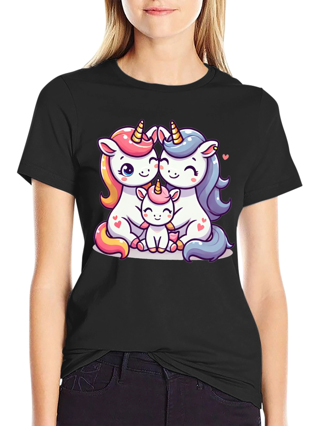Unicorn Family Graphic Tee - Cute Cartoon Unicorns - 2