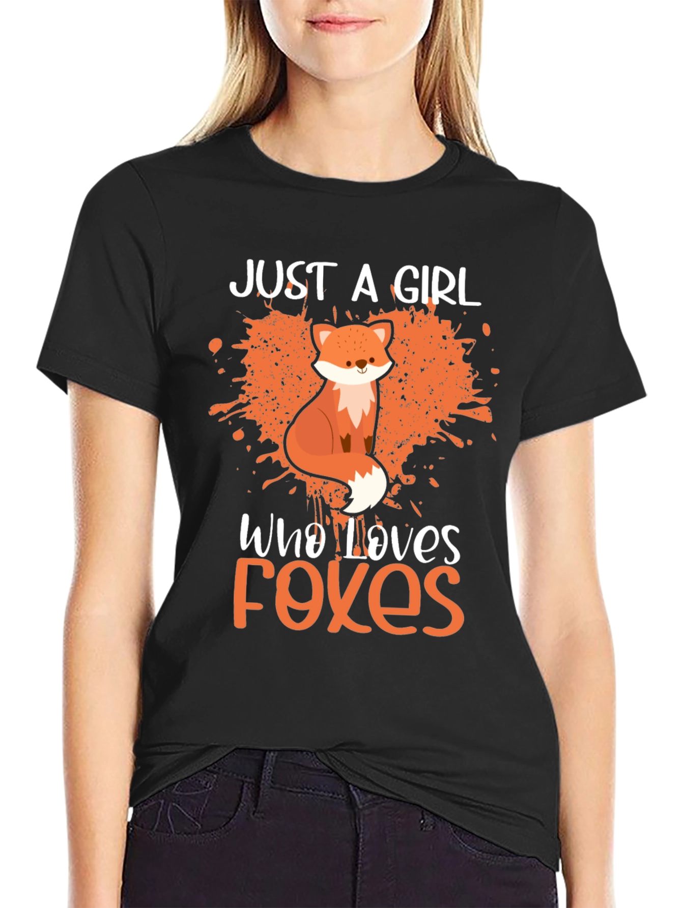 Black Just a Girl Who Loves Foxes T-Shirt - Novelty Tee view 2