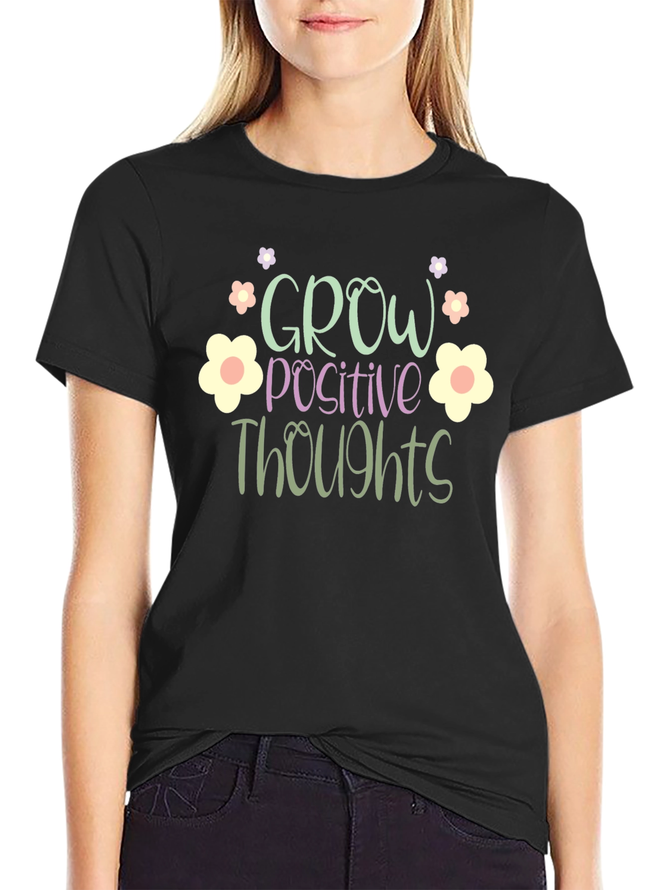 Black Grow Positive Thoughts Graphic Tee view 2