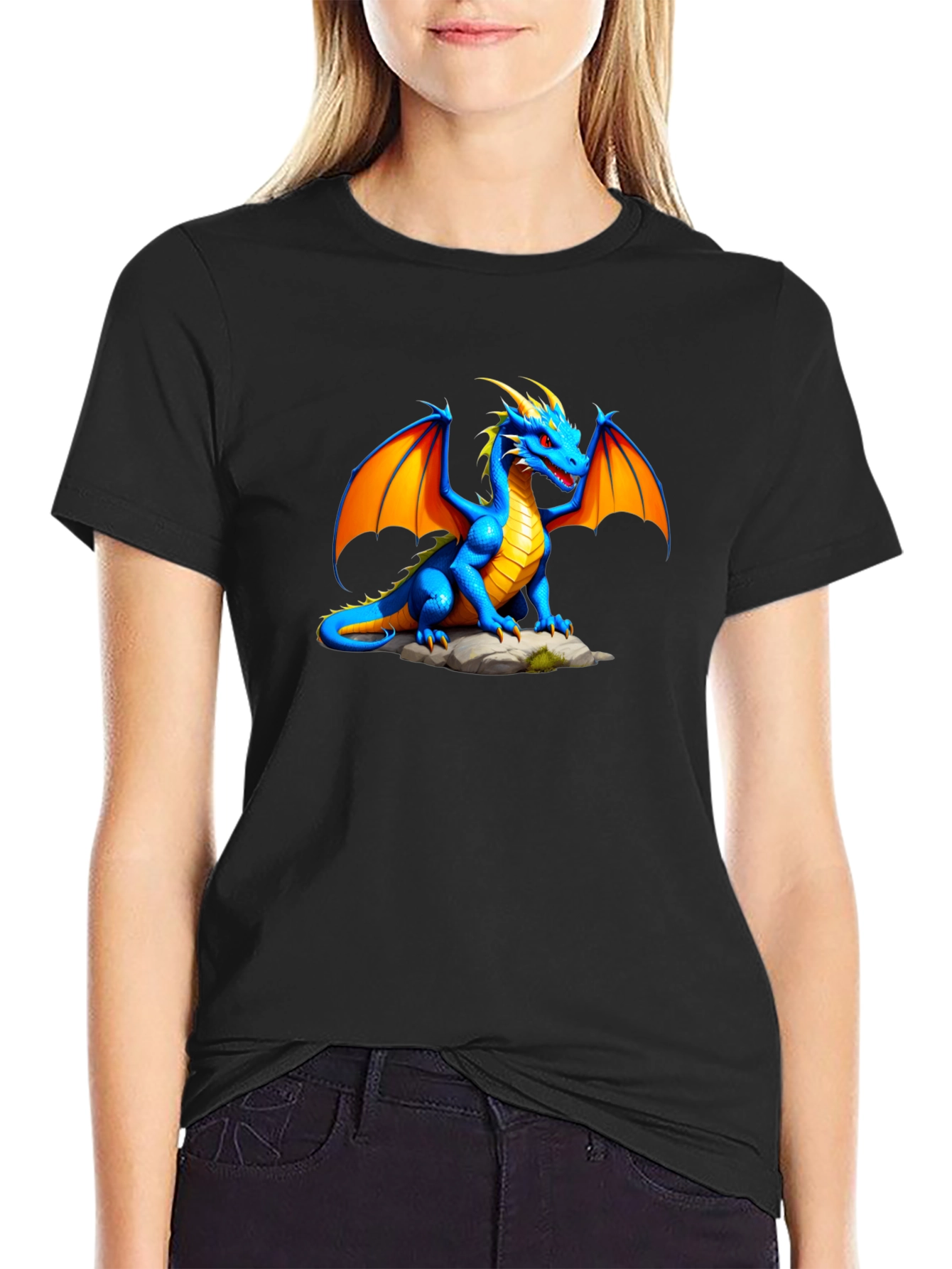 Black Blue Dragon Graphic Tee - Fantasy T-Shirt view 2