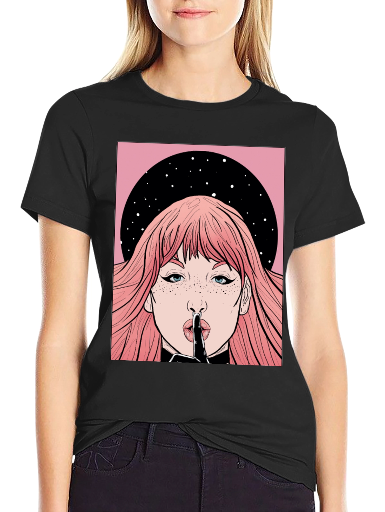 Shhh! Graphic Print Unisex Black T-Shirt - 2