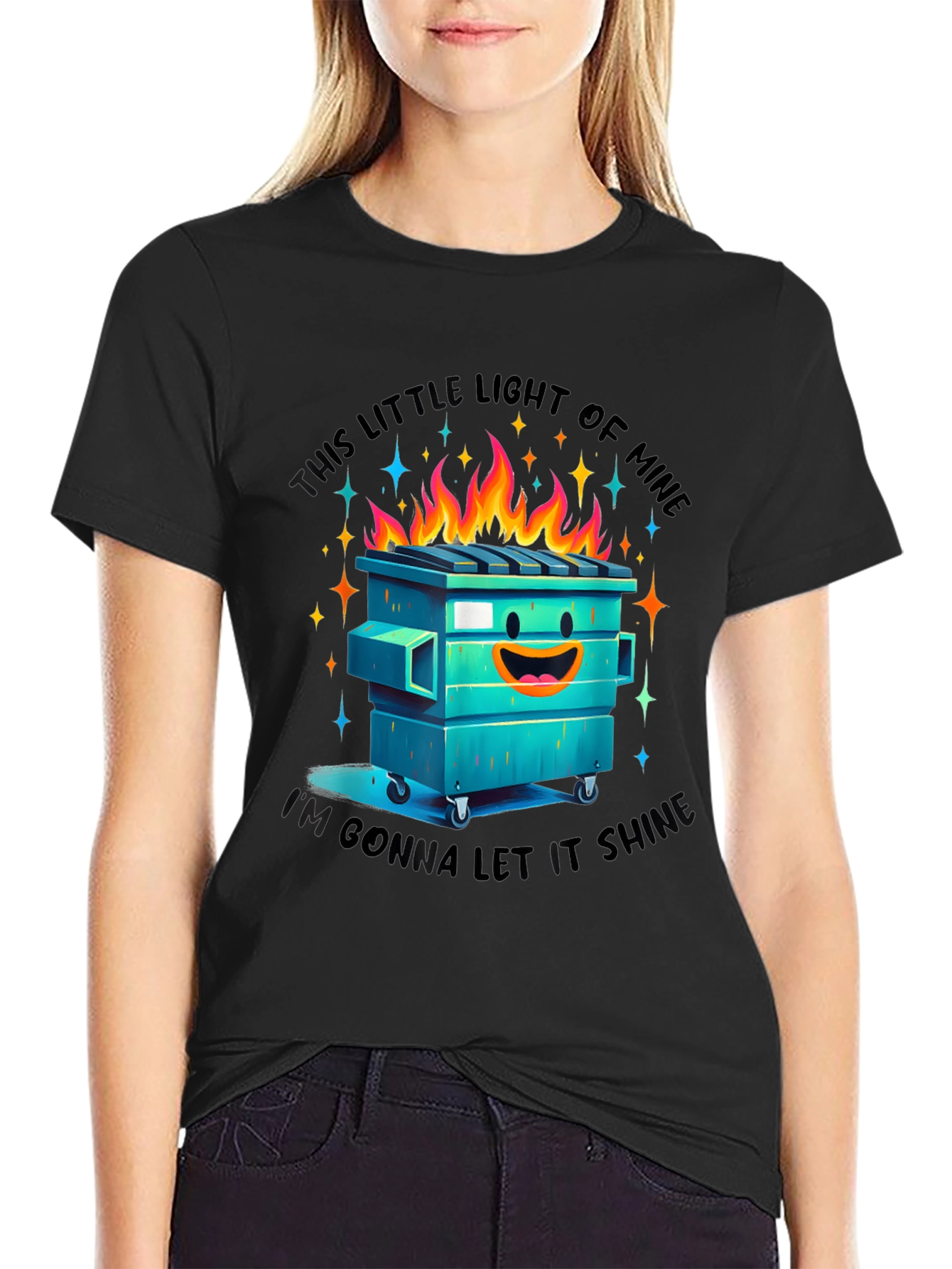 Black Dumpster Fire T-Shirt: Let It Shine! view 2
