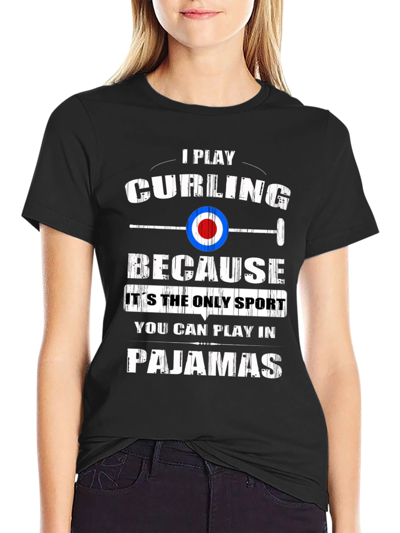 Black Funny Curling Pajamas T-Shirt view 2