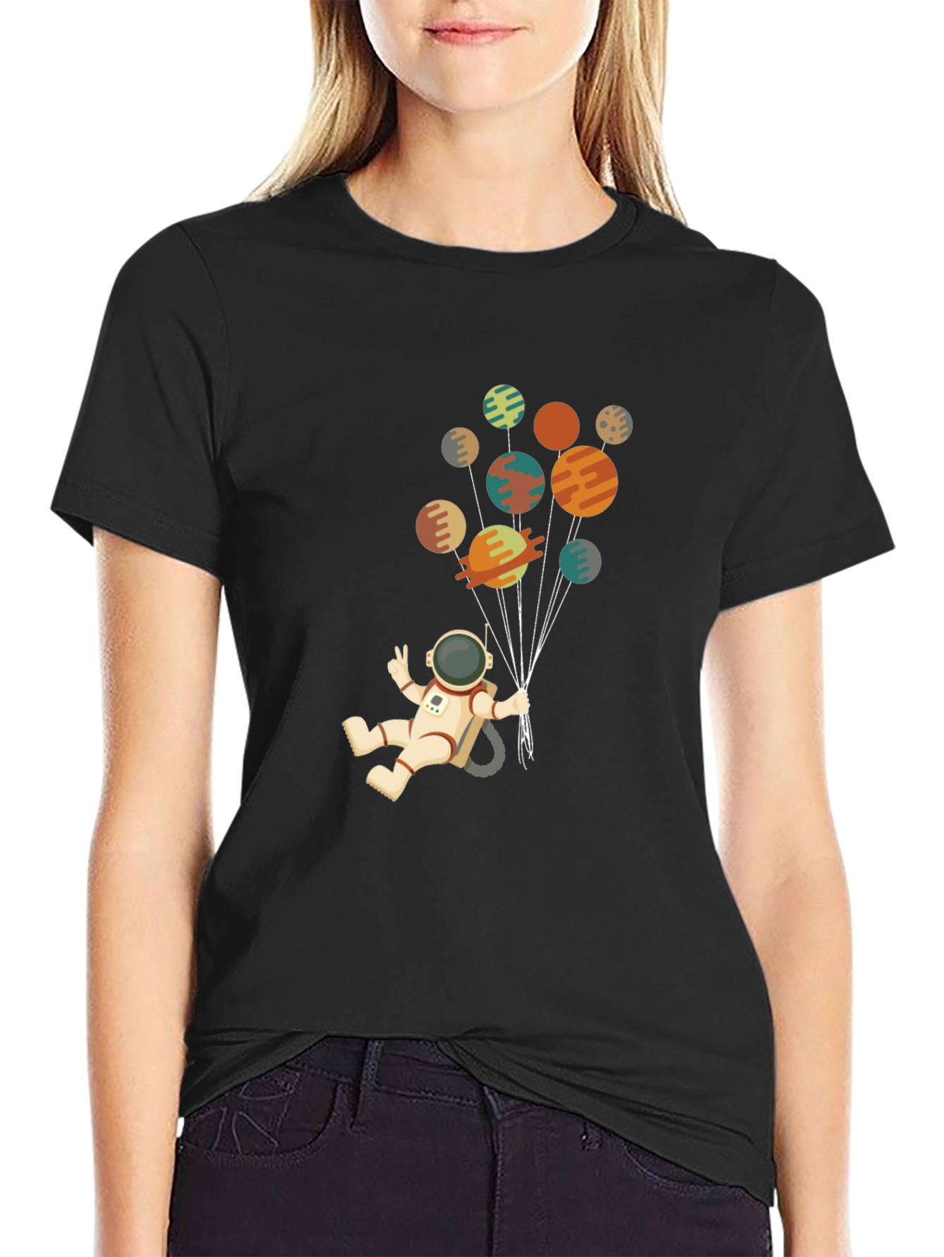 Black Astronaut Planets Graphic Tee - Black Cotton Blend view 2