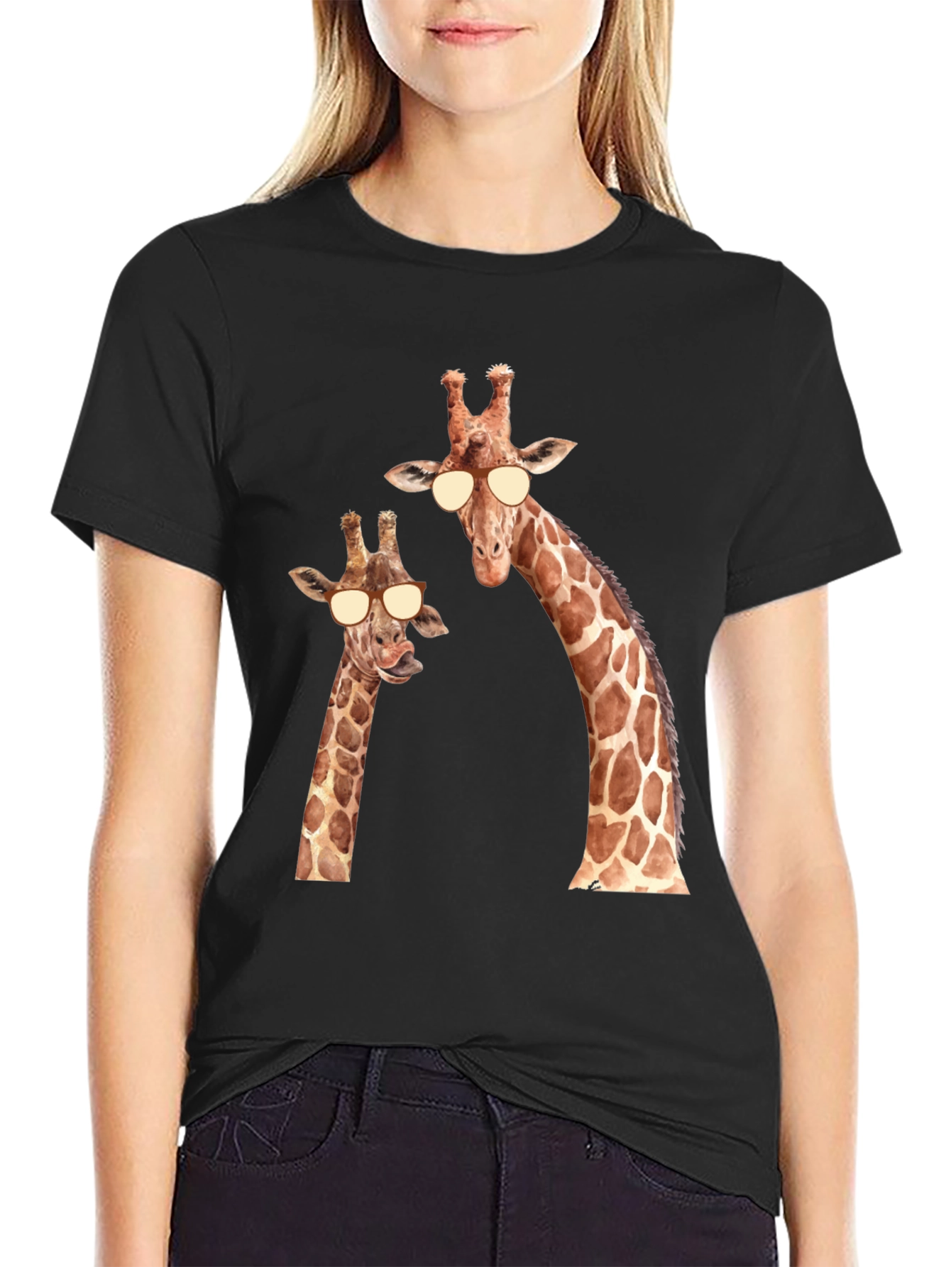 Black Giraffe Sunglasses T-Shirt - Funny Animal Tee view 2