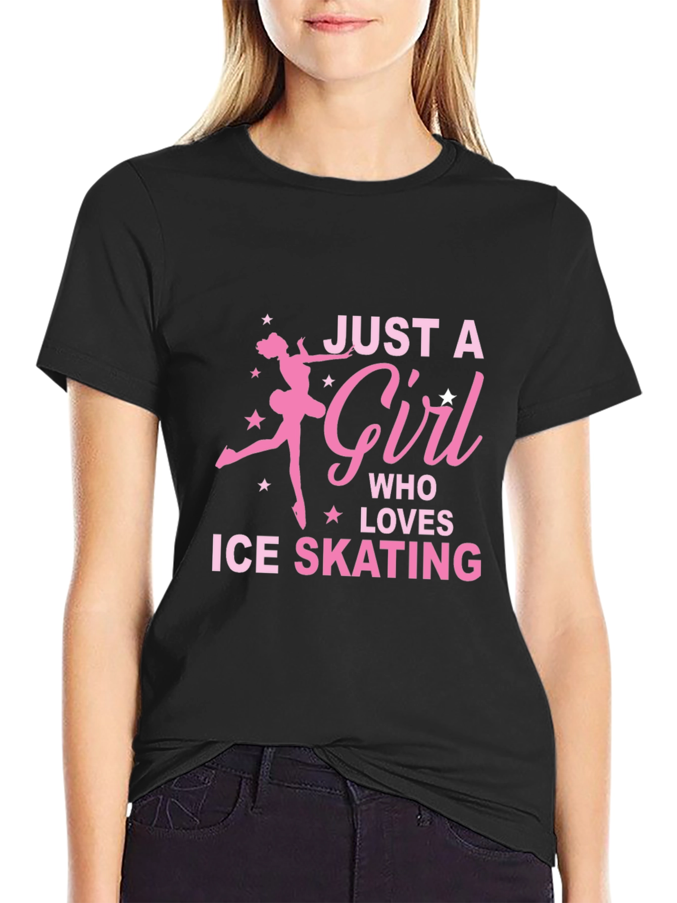 Black Ice Skating Girl's T-Shirt - Just a Girl Who Loves Skating view 2