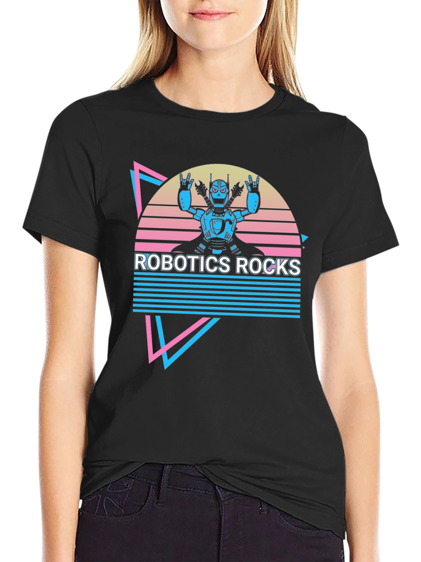 Black Robotics Rocks Retro Graphic T-Shirt view 2
