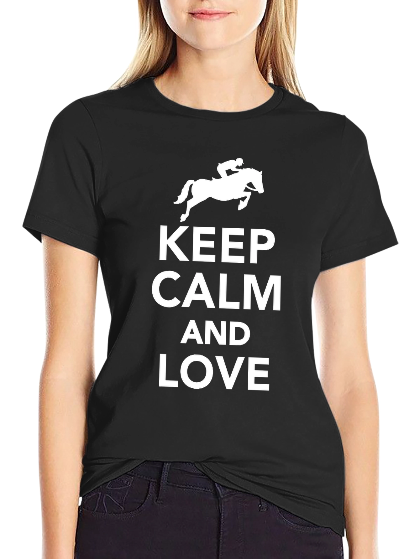 Black Keep Calm and Love Horses T-Shirt view 2