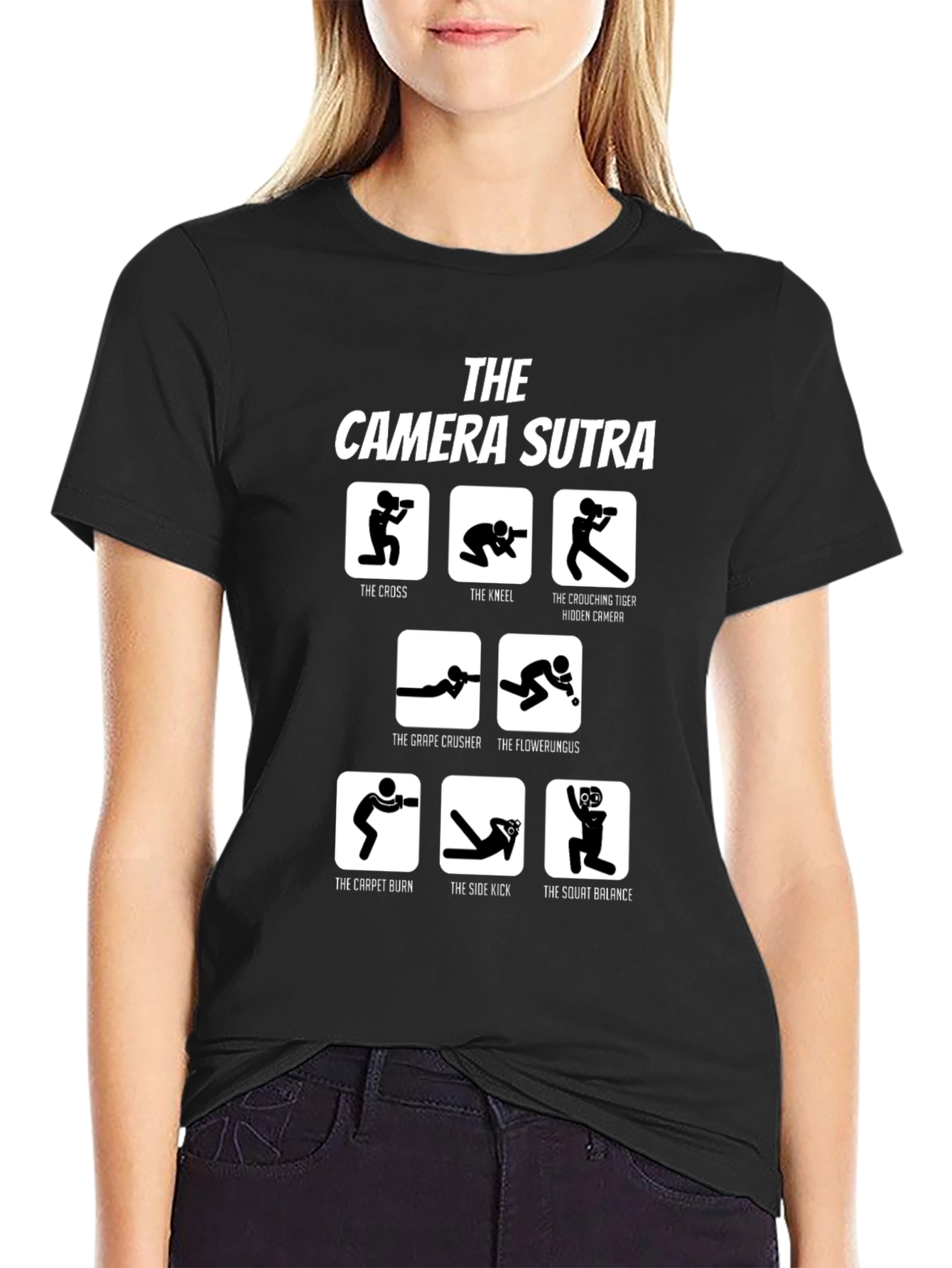 Black Camera Sutra T-Shirt - Funny Photography Poses view 2