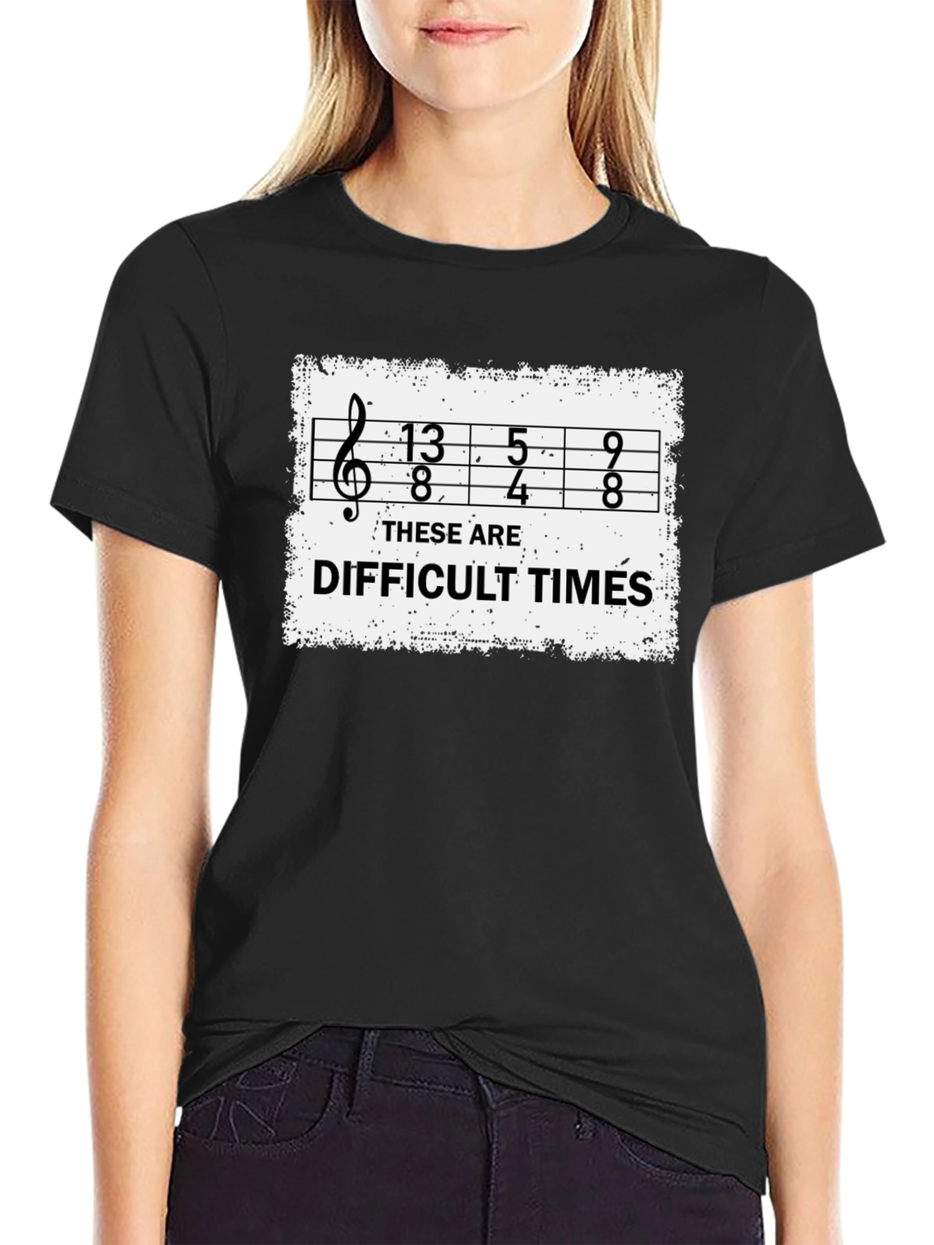 Black Difficult Times Music Humor T-Shirt view 2