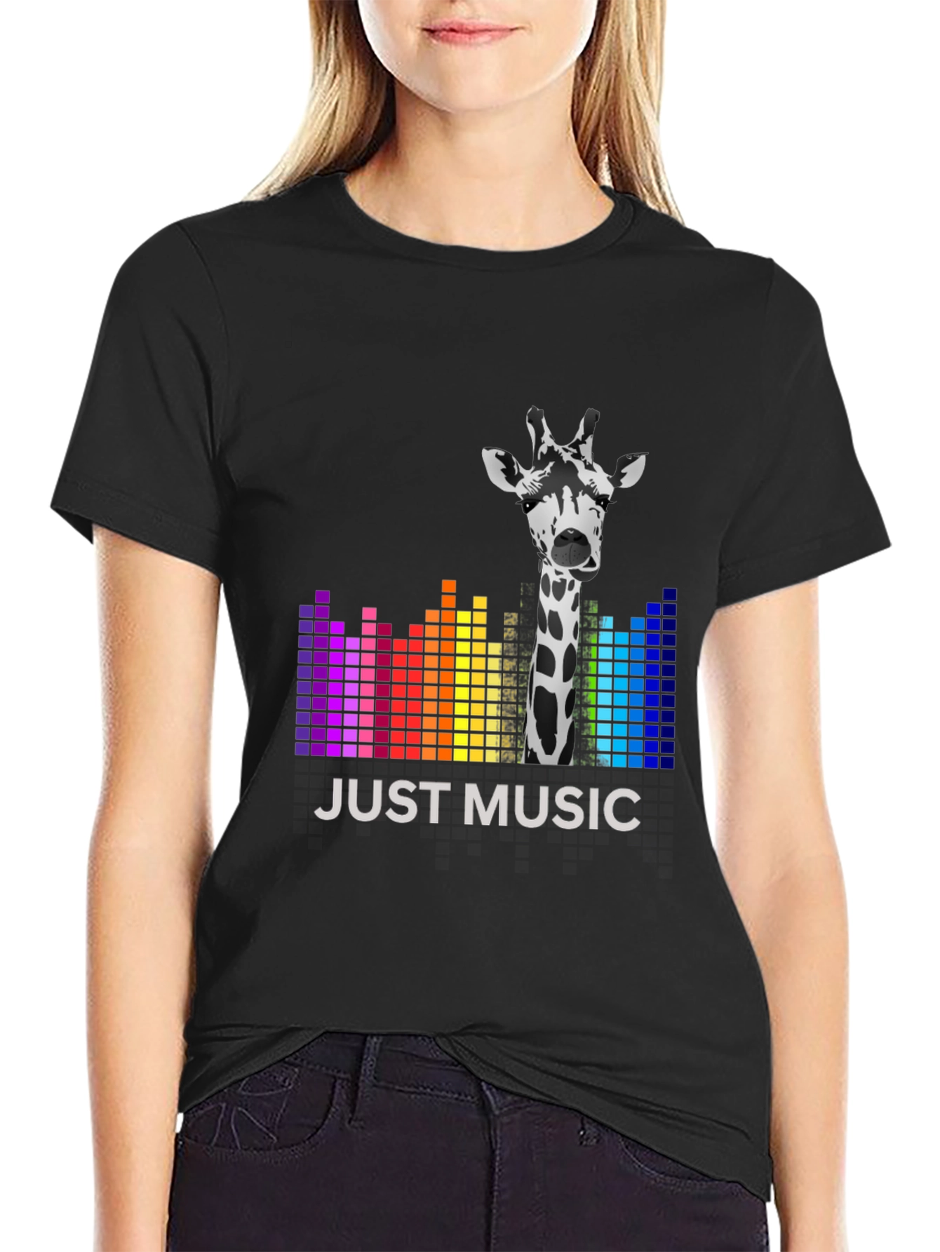 Black Just Music Giraffe Tee - Stylish Graphic T-Shirt view 2