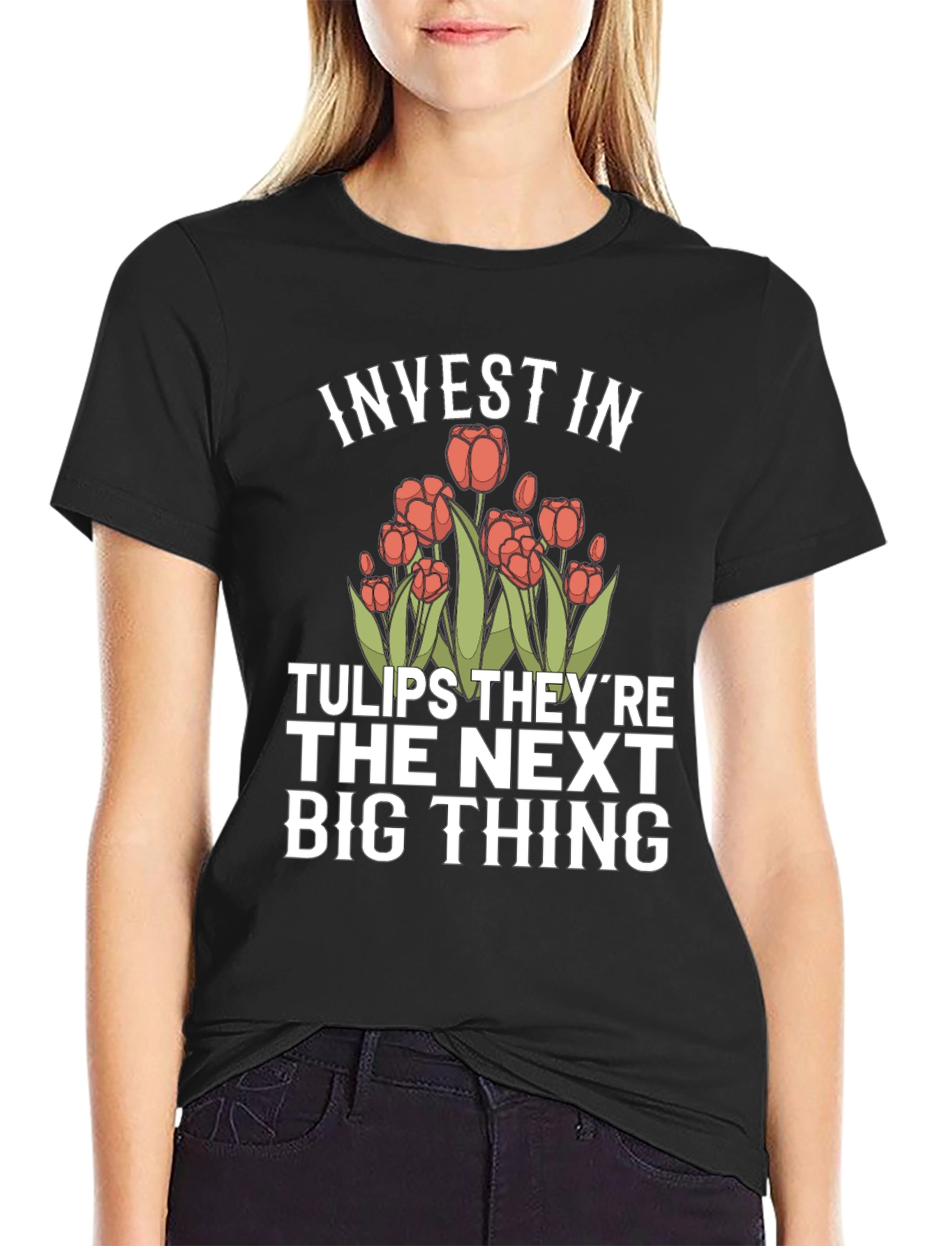 Black Invest in Tulips Graphic T-Shirt view 2