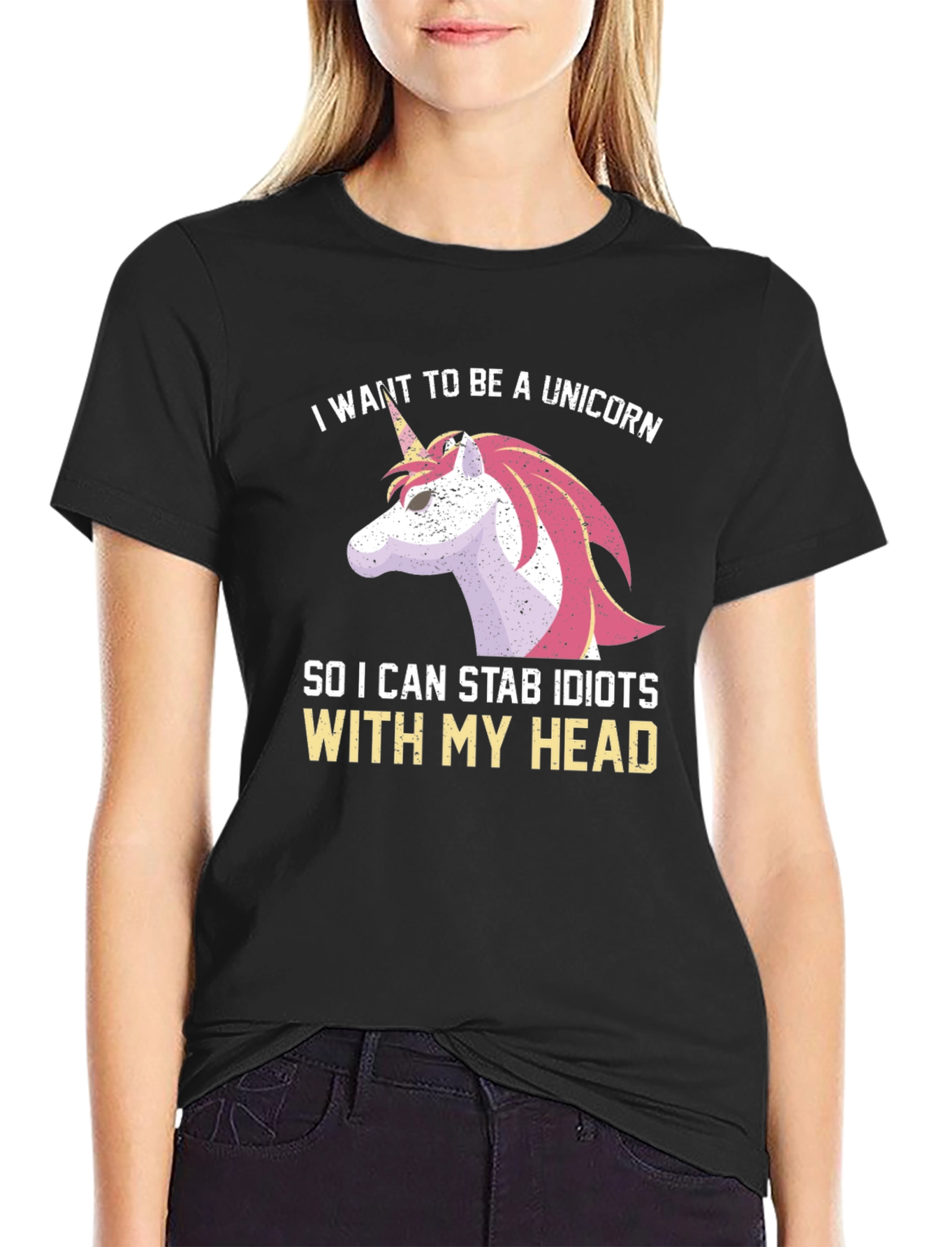 Black Unicorn Stab Idiots T-Shirt Funny Humor view 2