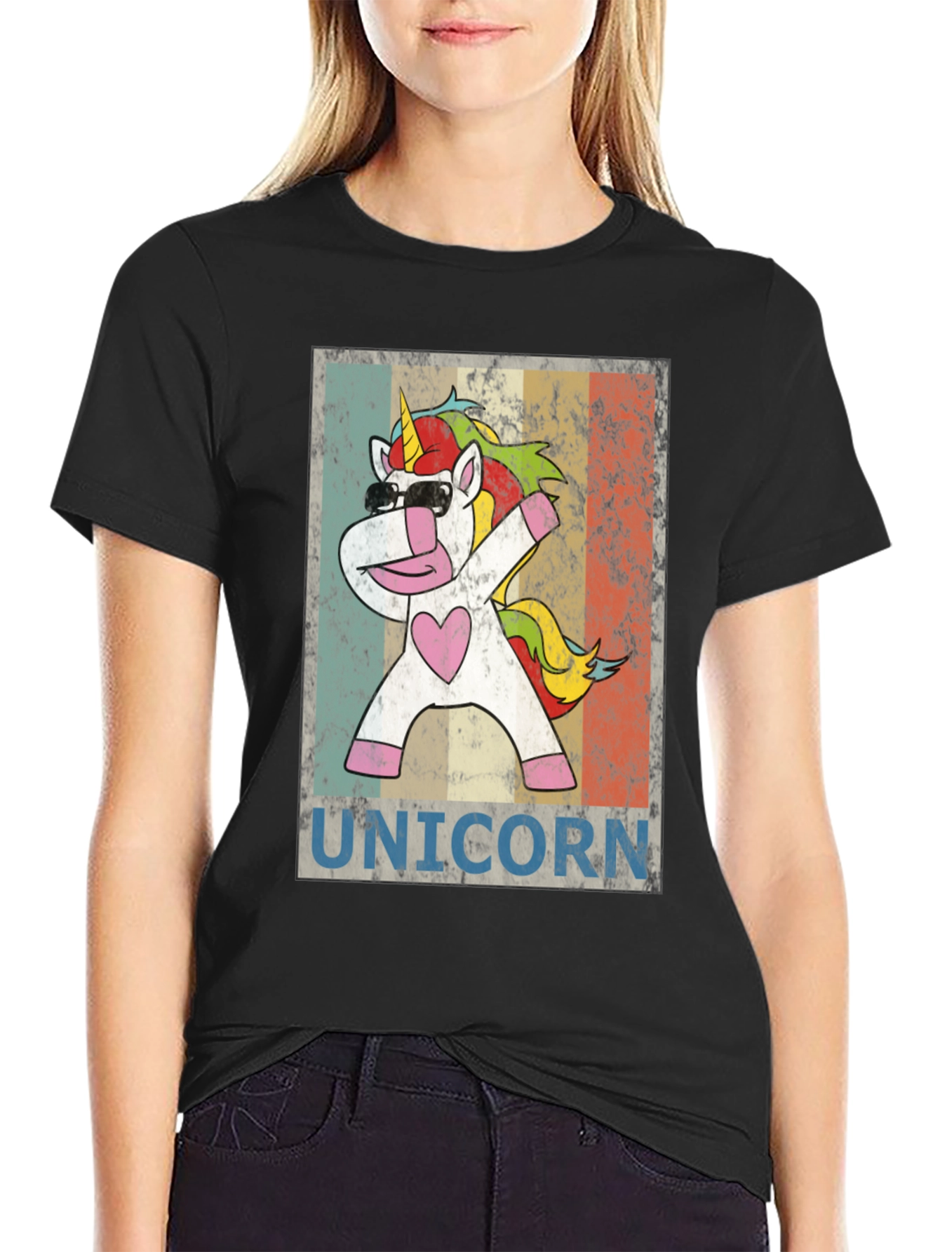 Black Dabbing Unicorn T-Shirt - Fun Graphic Tee view 2