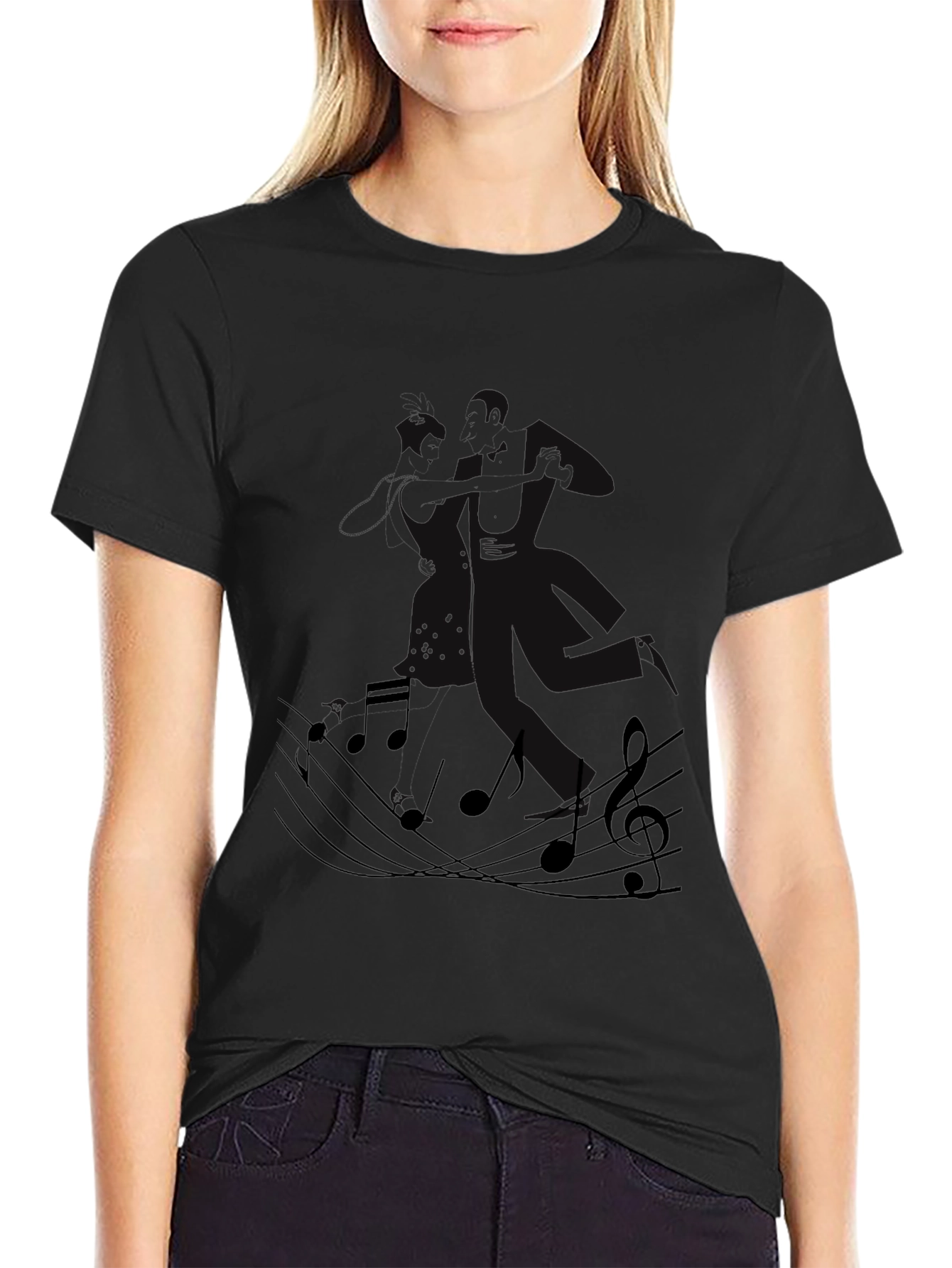 Black Musical Notes Black Graphic Tee view 2