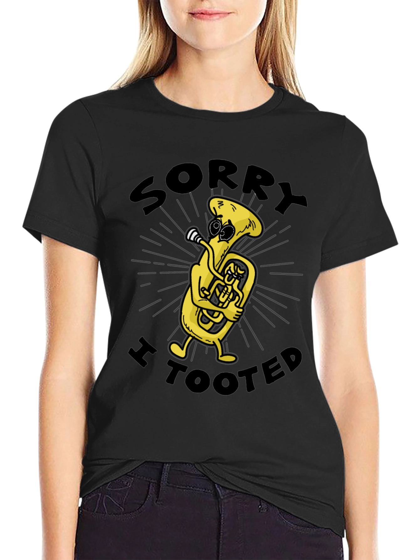 Black Sorry I Tooted Tuba T-Shirt view 2