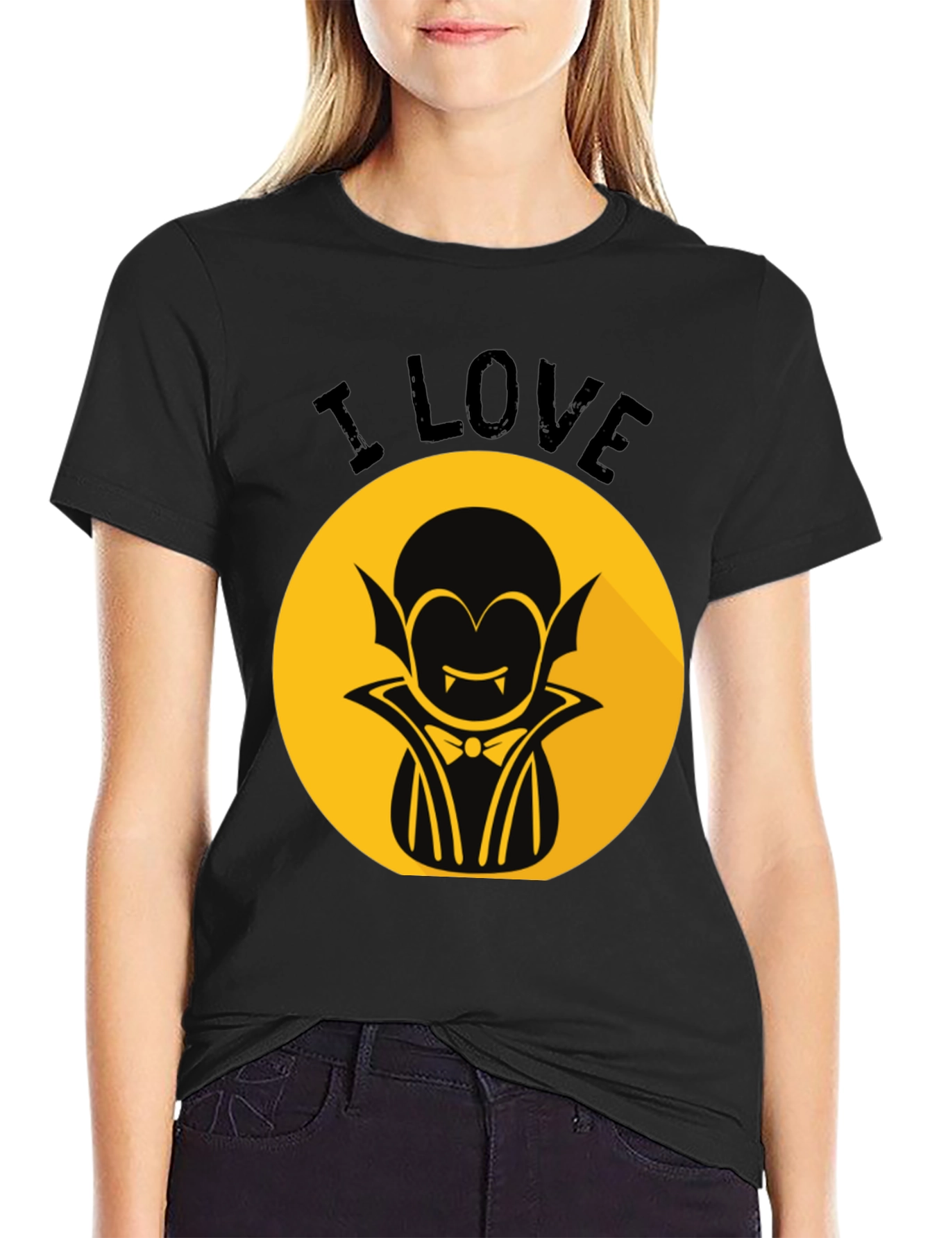 Black I Love Vampire Graphic T-Shirt - Halloween Style view 2
