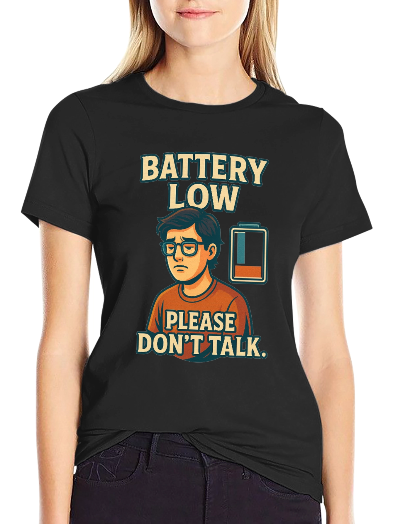 Black Battery Low Funny Graphic T-Shirt view 2