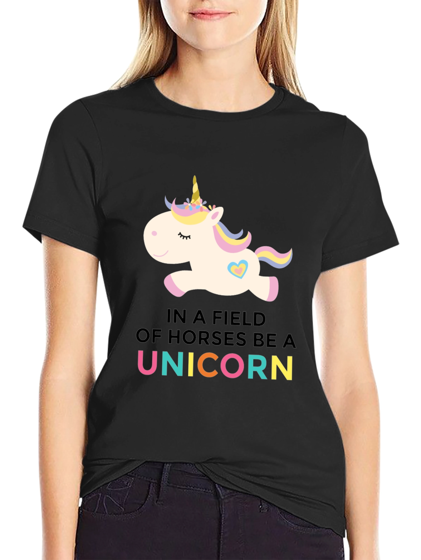 Black Be A Unicorn Black T-Shirt view 2