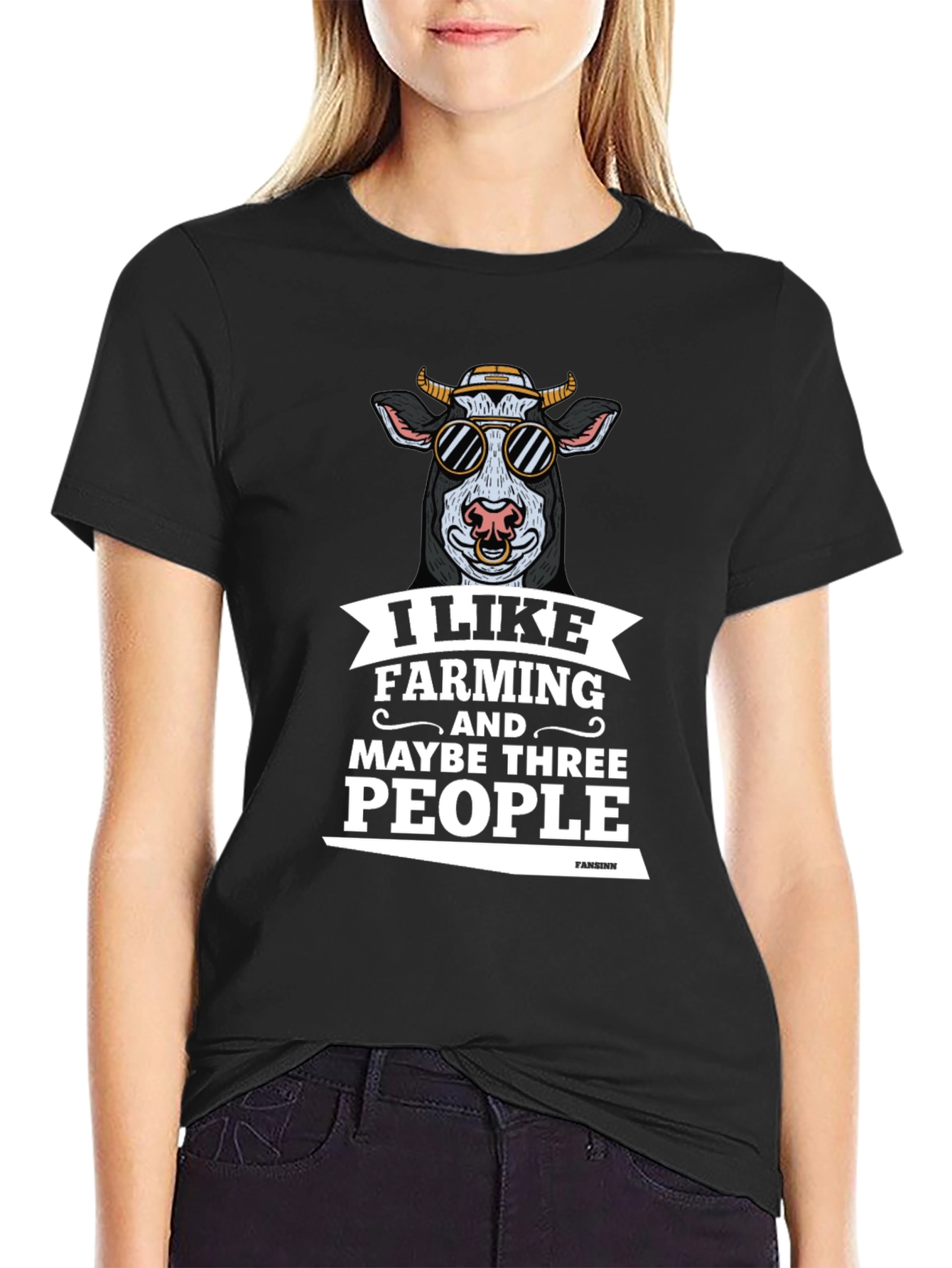 Black Farming Lover T-Shirt: Cool Cow Graphic Tee view 2