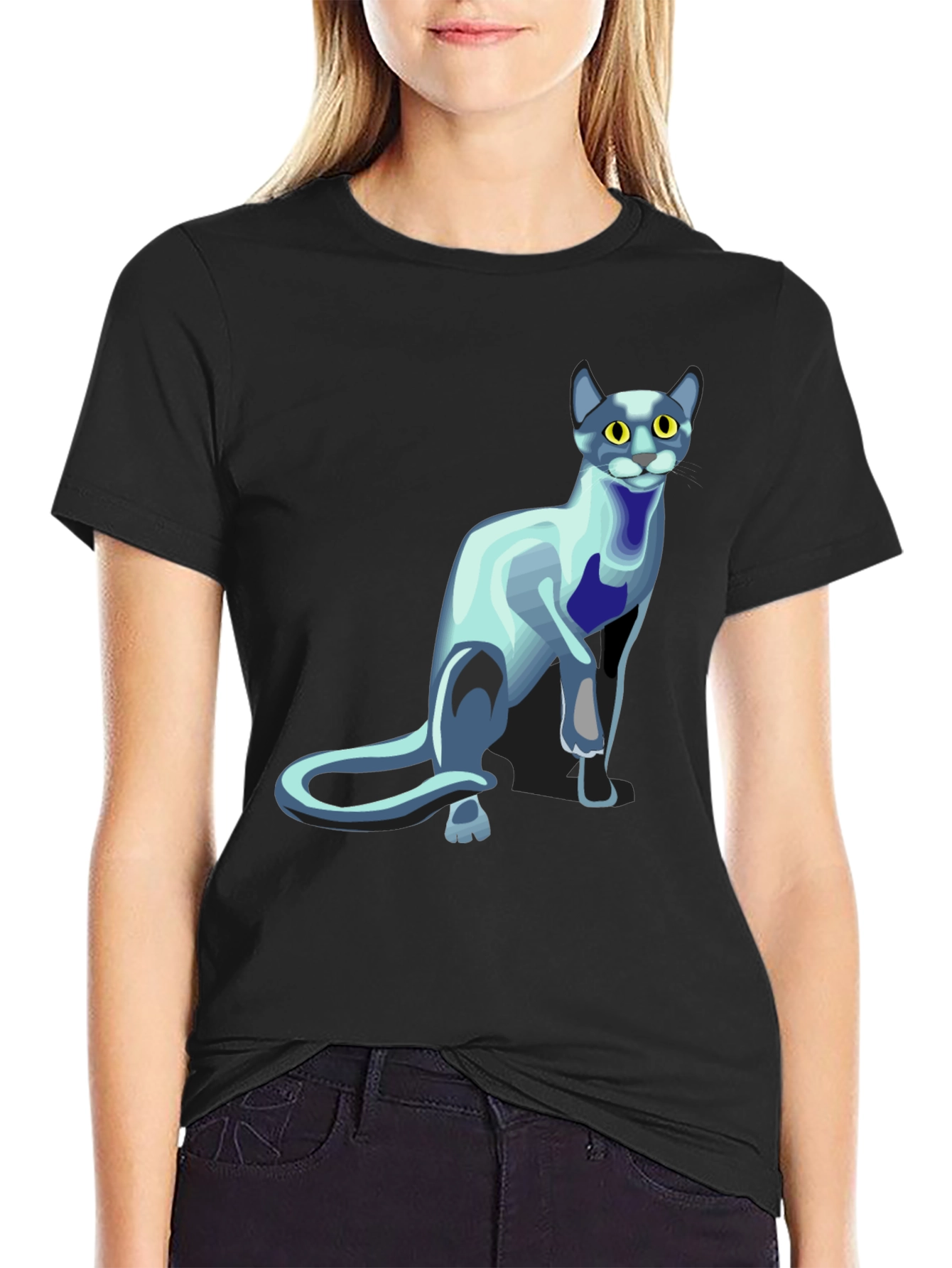 Black Cool Cat Graphic T-Shirt - Black view 2