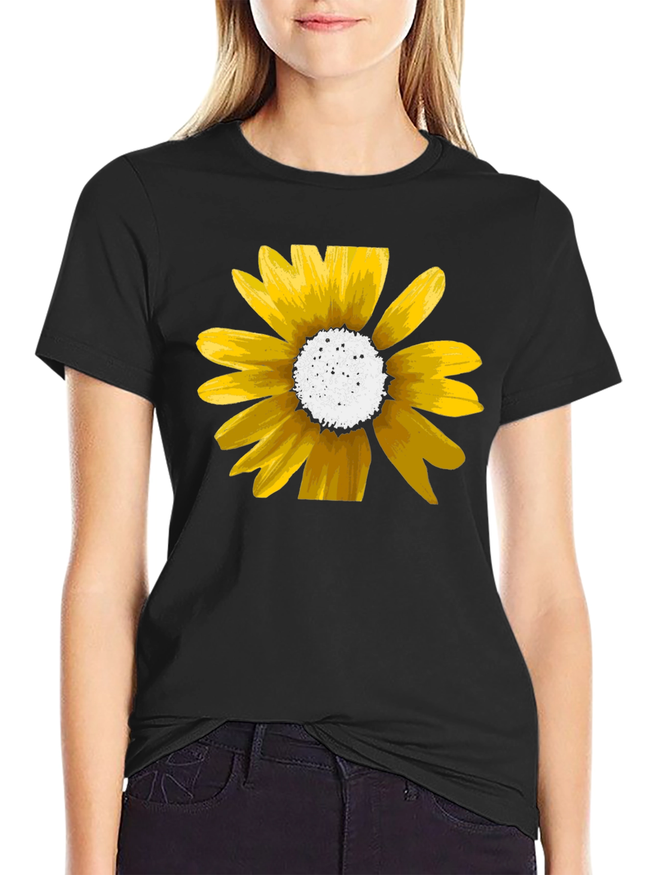 Black Sunflower Graphic Tee - Black Cotton Casual Shirt view 2