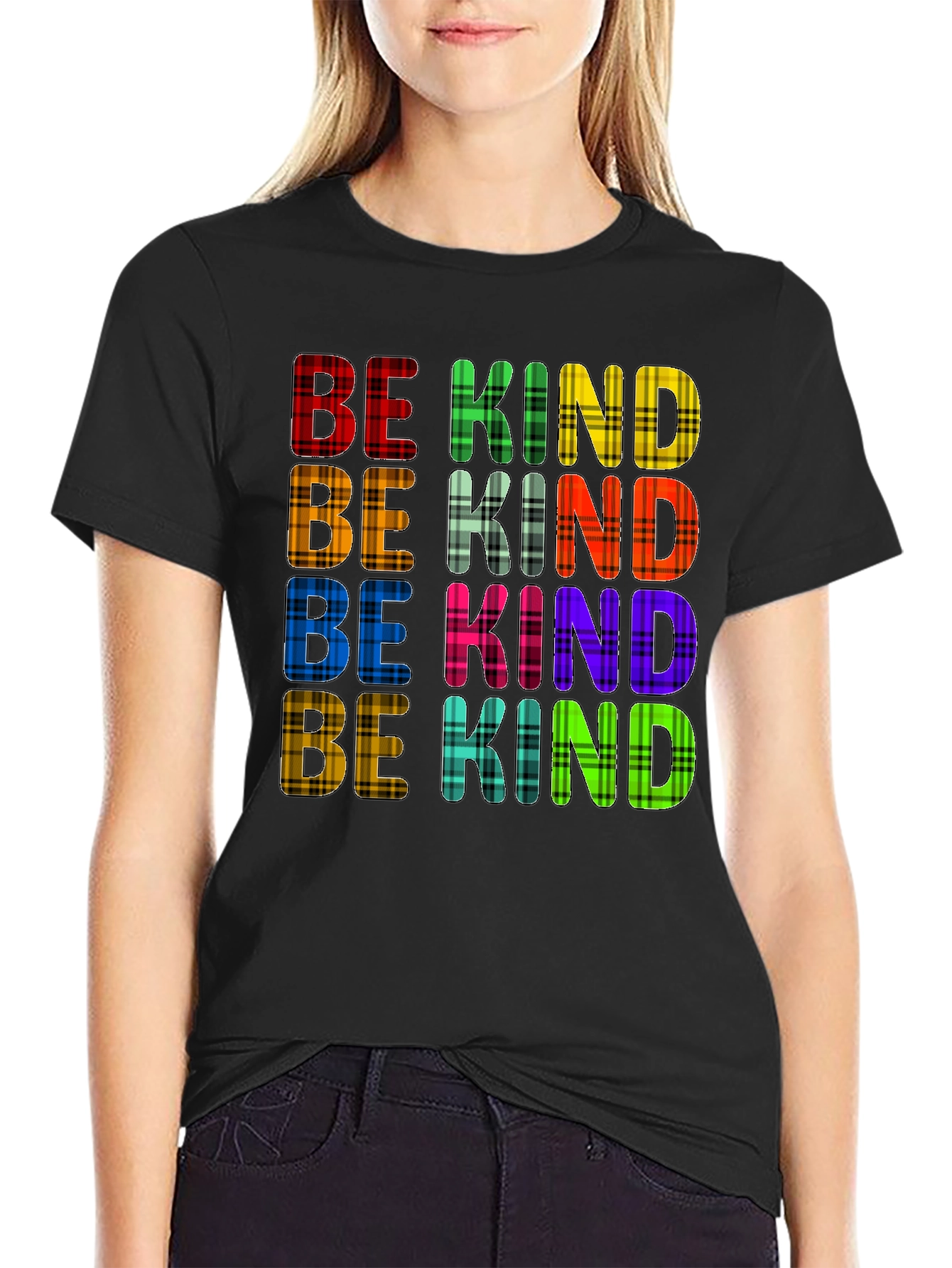 Black Be Kind Plaid Print Tee - Stylish Comfort view 2